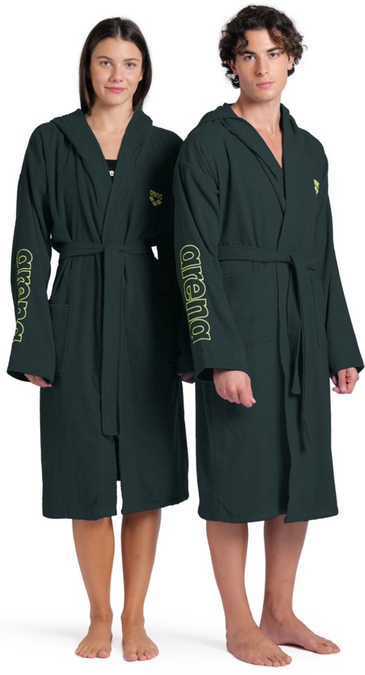 Arena Bademantel arena Unisex Zeppelin Bademantel, Midilänge, Baumwolle, Kapuze, Gürtel, Schwimmbad, Sauna, Baumwolle, Unisex, weich, bequem, Kapuze, leicht