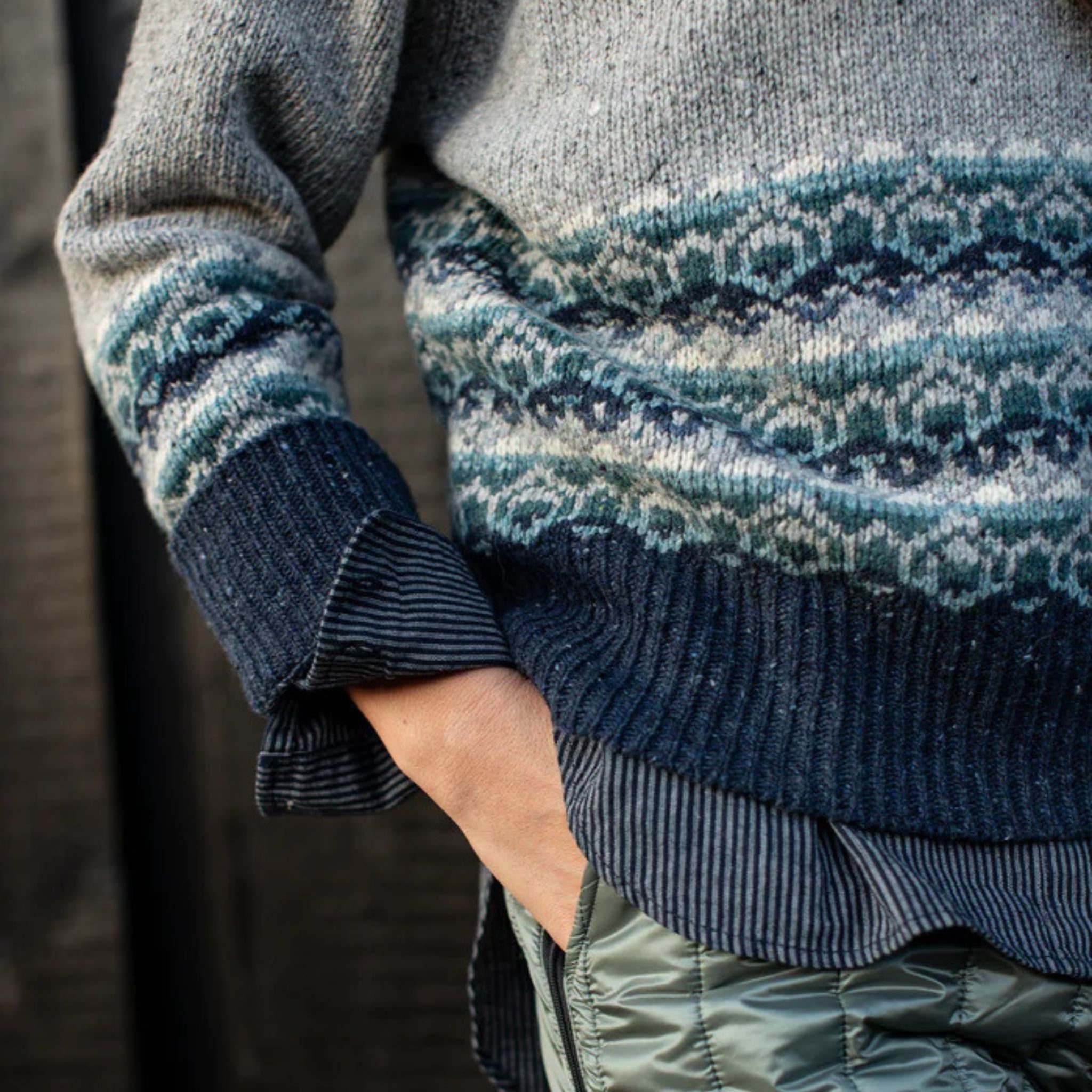 o. Strickpullover Dover Strickpullover Wolle Creme Blue aus in Grau Jaquard Sportswear