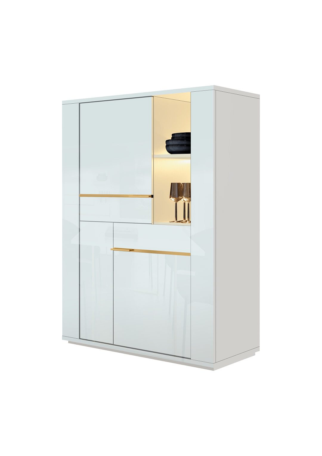 Interdesign24 Standvitrine Pegaso (2-Türig mit offenen Fächern, in Hochglanz Weiß) Made in Italy