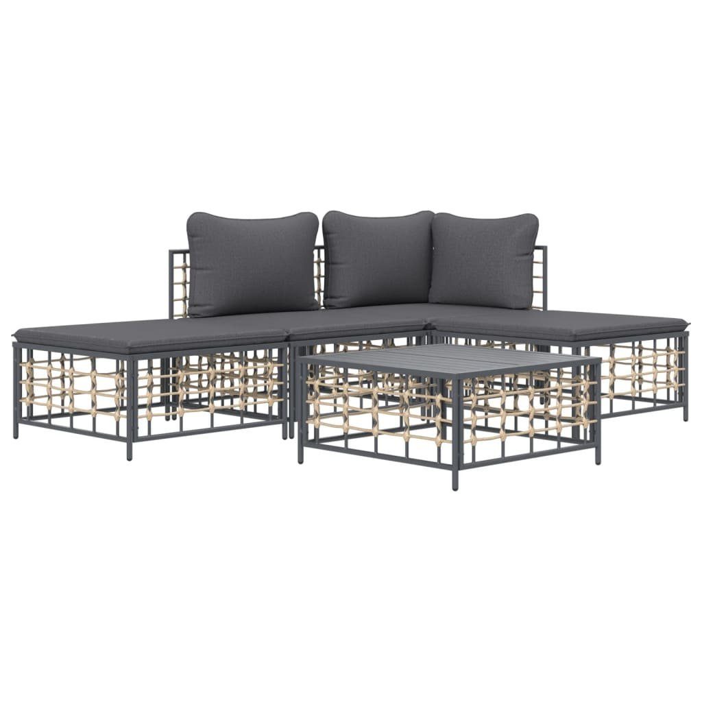 vidaXL Loungesofa 5-tlg. Garten-Lounge-Set mit Kissen Anthrazit Poly Rattan, 1 Teile
