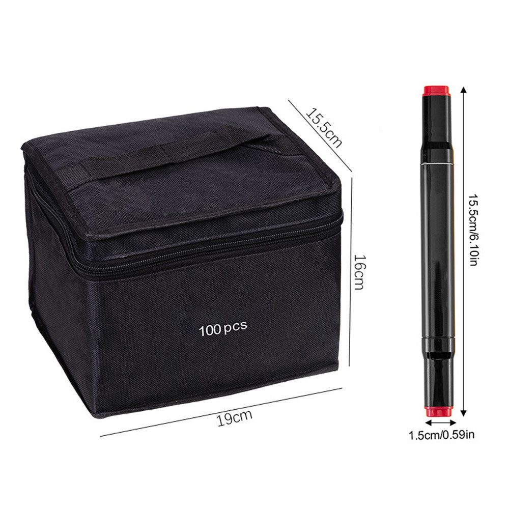 MOPUEA Permanentmarker Lackmarker 100 Farben Filzstifte Set Doppelseitige Marker Stifte, (Filzstifte Permanent Marker, 100-tlg., 100 doppelseitige Marker Stifte, Tragetasche), Malstifte für Erwachsene und Kinder