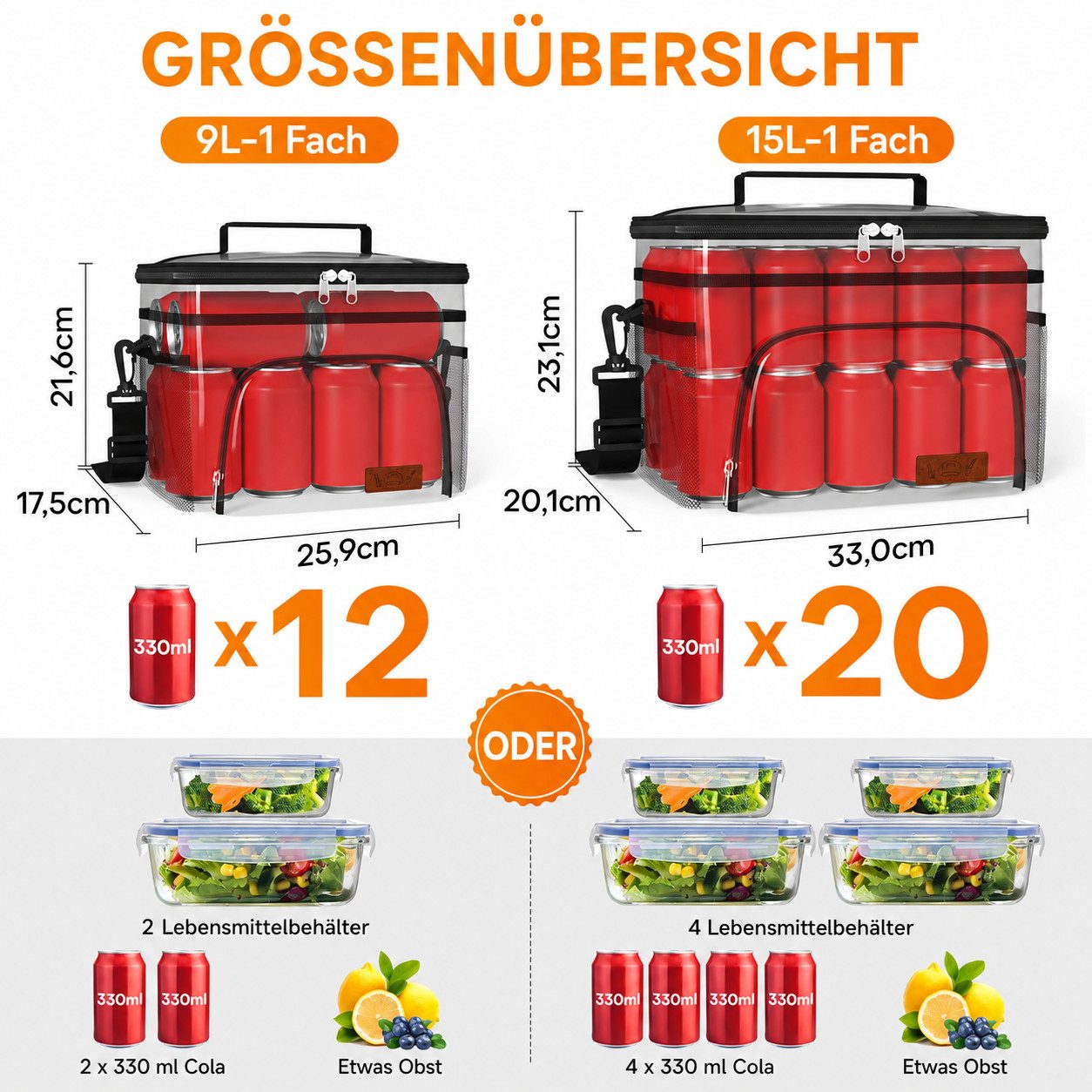 Diwzbyn Lunchbox Lunchbag Isoliert Unisex, Kühltasche, Auslaufsicher mit 4 Taschen, Mit verstellbarem Schulterriemen, für Arbeit, Picknick & Reisen – Bild 2 von 5