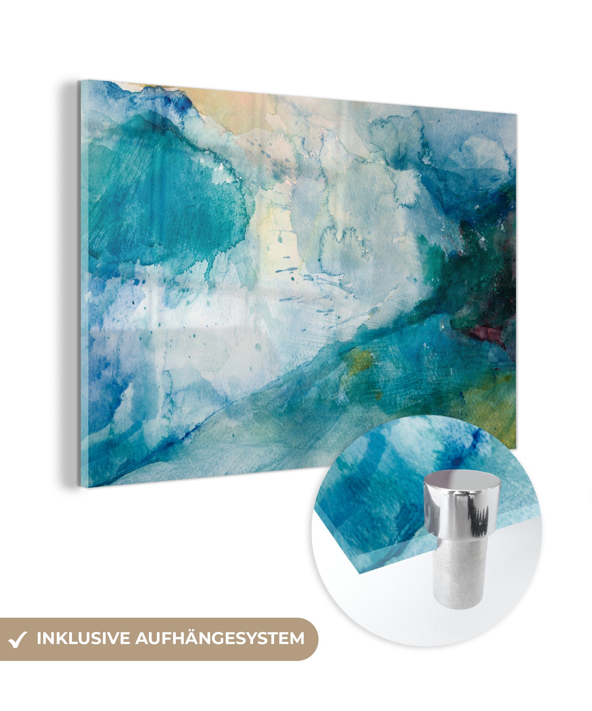 MuchoWow Acrylglasbild Meer - Sturm - Aquarell, (1 St), Glasbilder - Bilder auf Glas Wandbild - Foto auf Glas - Wanddekoration