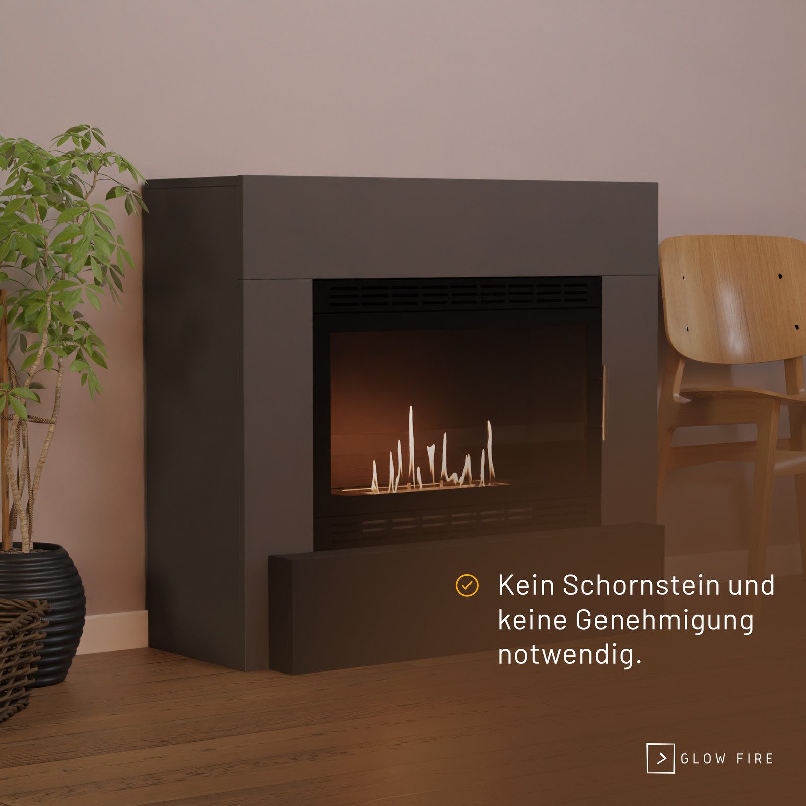 GLOW FIRE Echtfeuer-Dekokamin Odda XL VIsion Ethanol Kamin, Bioethanol Kamin mit 3h Brenndauer, Heizleistung bis 2KW