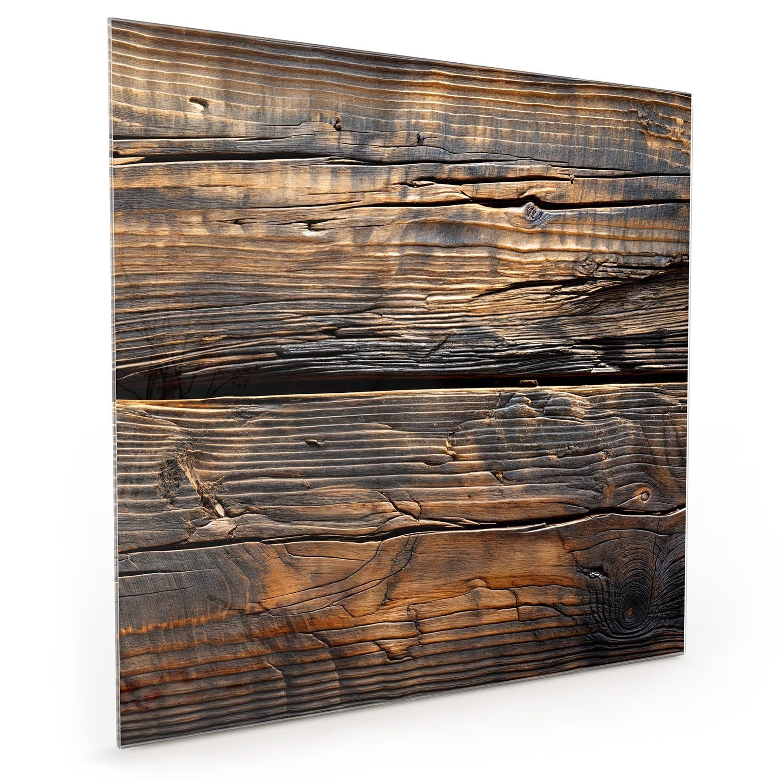Primedeco Küchenrückwand Spritzschutz, Herdblende aus Glas - Motiv Holztextur Altholz