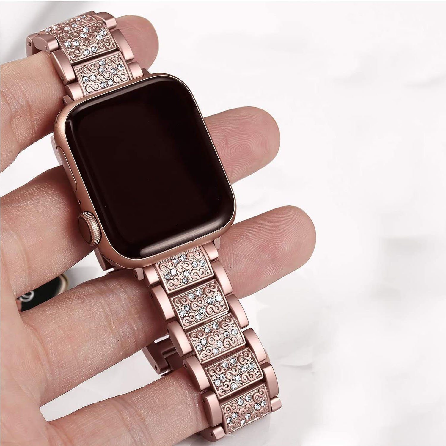 Watch Band Uhrenarmband Edelstahl Strass Metall Apple Diamant Armband«Für zggzerg rosa Band,