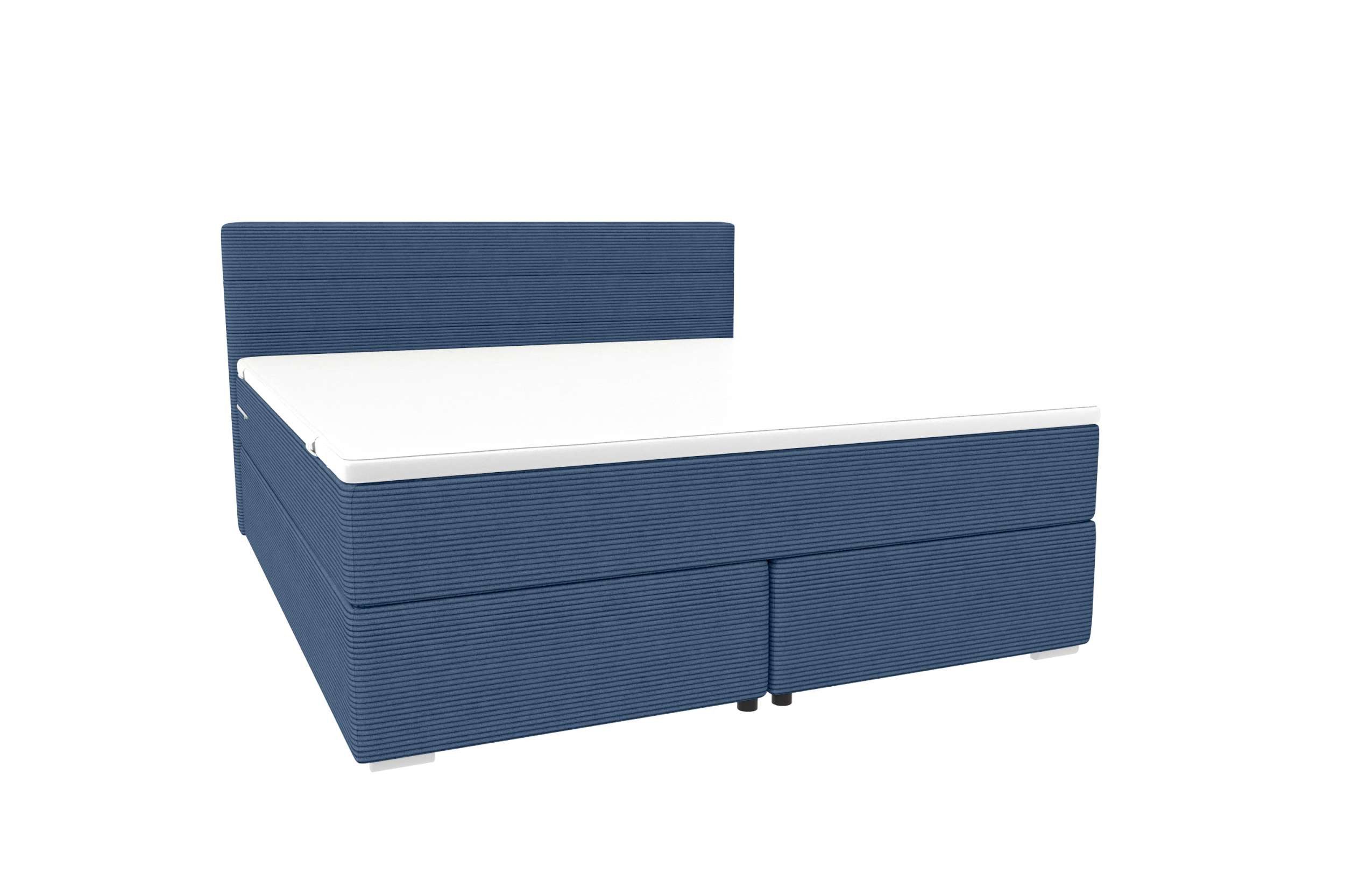 Sofa Dreams Boxspringbett Boxspringbett Valerio Cordstoff, Cordstoff, blau, 140x200 cm (Schlafzimmerbett, Bett), mit Taschenfederkernmatratze, Topper und gepolstertem Cordstoff POSO