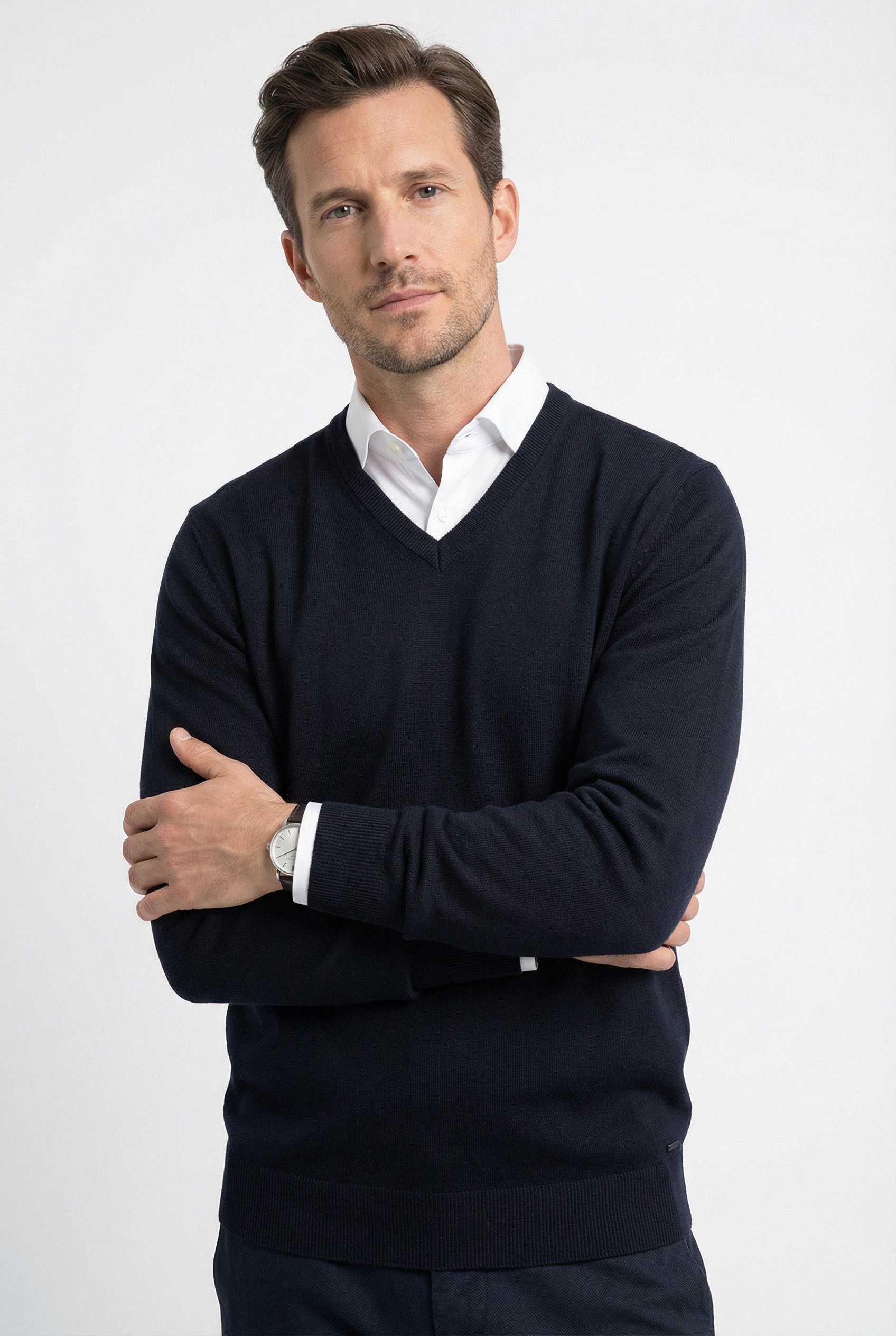 OLYMP V-Ausschnitt-Pullover OLYMP Strick Casual klassischer Strickpullover