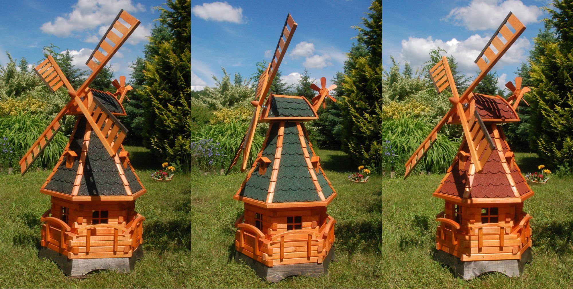 DSH DEKO SHOP HANNUSCH Gartenfigur Windmühle mit Gauben und Solar-Beleuchtung – Höhe 1,4 Meter – Bild 2 von 2