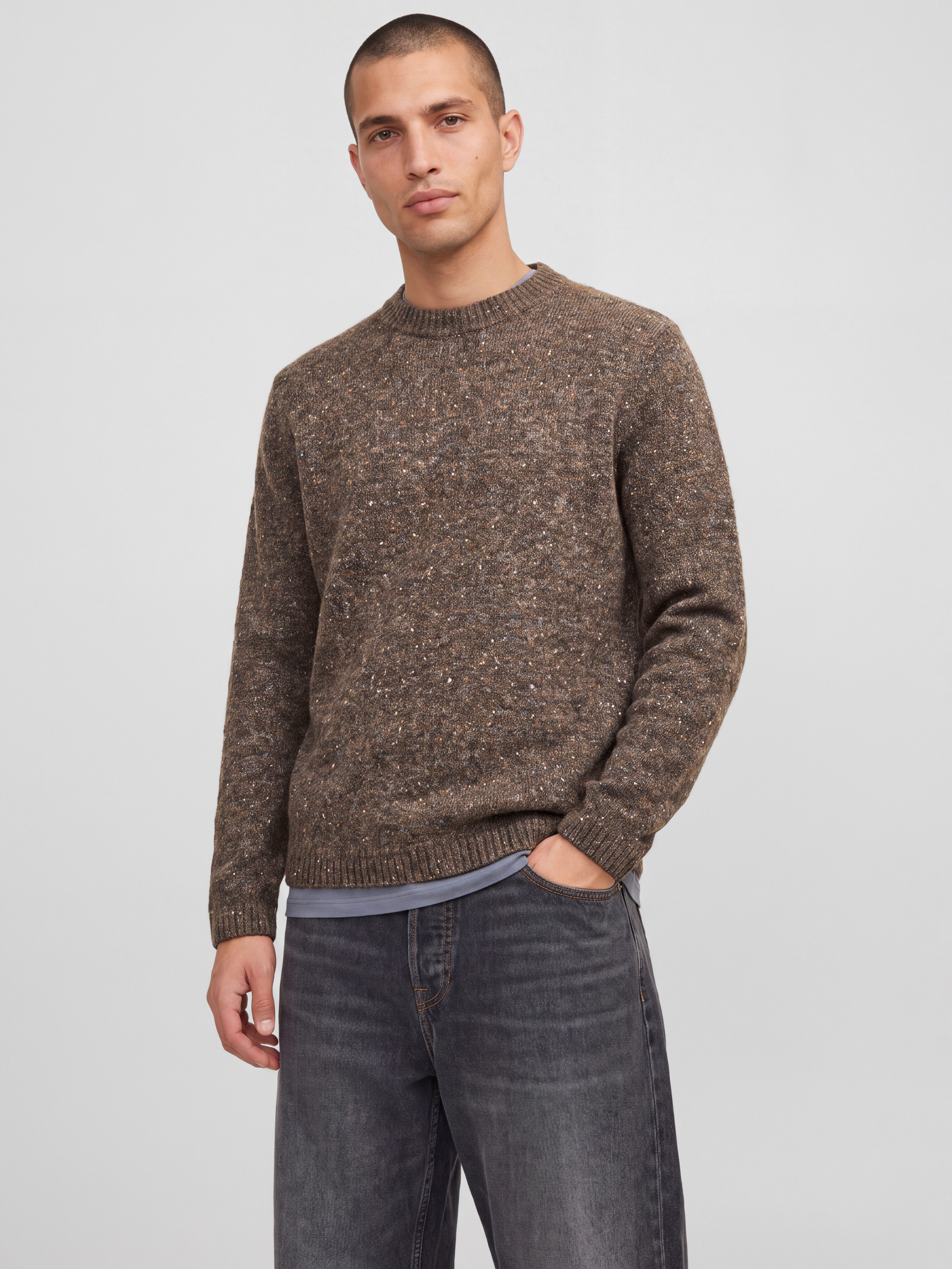 Jack & Jones Rundhalspullover JJENIEL KNIT CREW NECK SN Baumwollmischung, regular fit