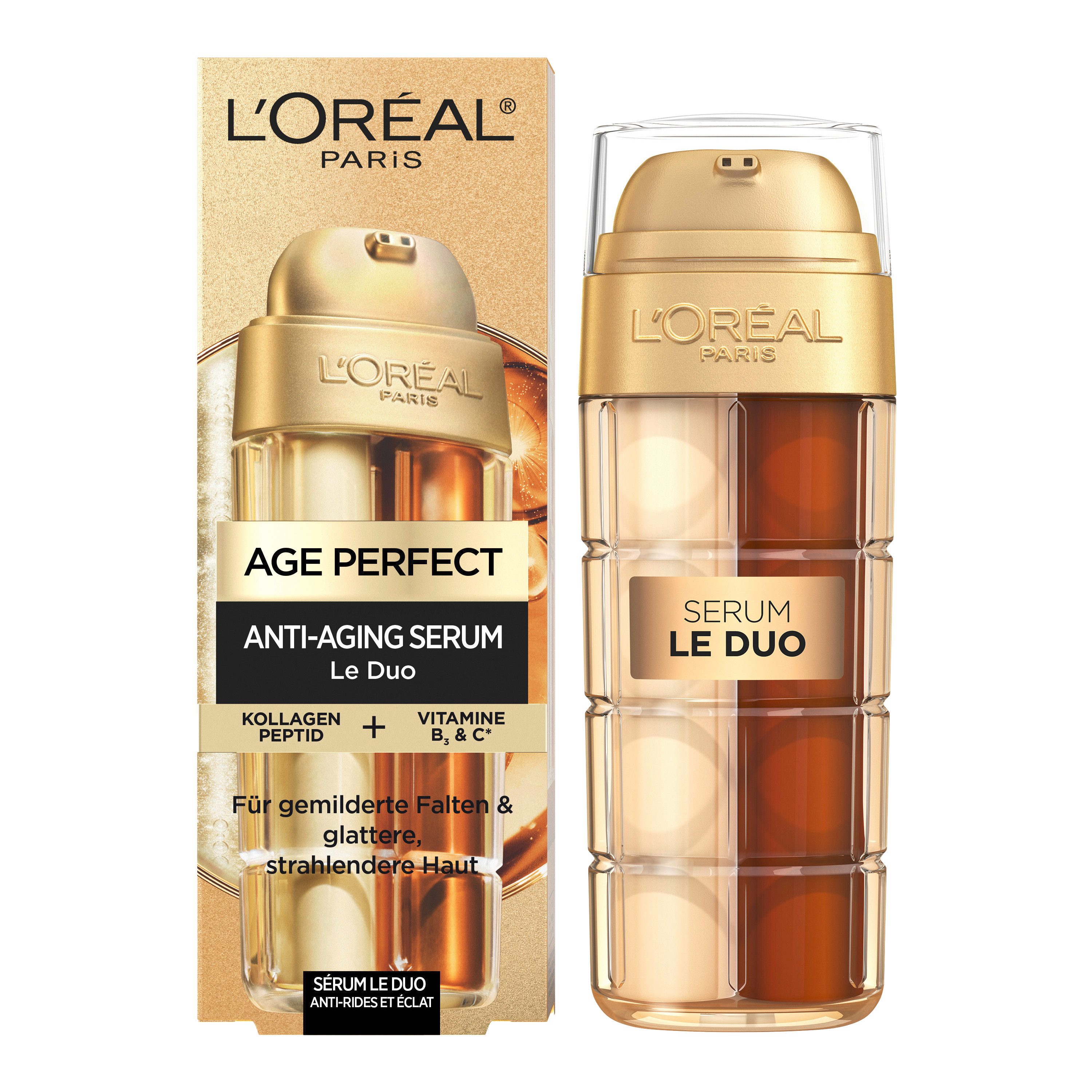 L'ORÉAL PARIS Gesichtsserum AGE PERFECT ANTI-AGING SERUM LE DUO, intensive Pflege, mildert Falten, kräftigt die Haut