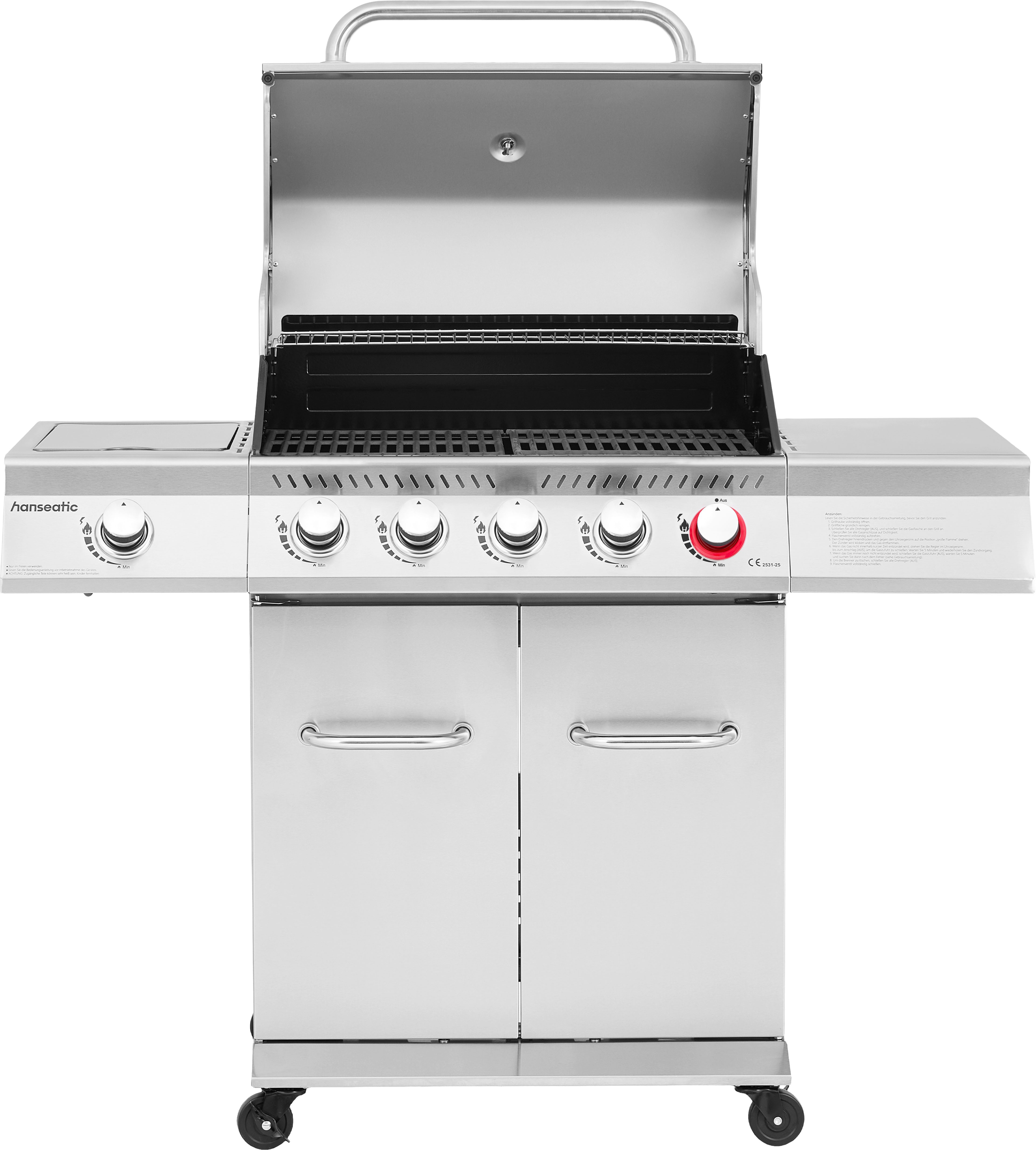 Hanseatic Gasgrill Richland, BxTxH: 134,7 x 57 x 117 cm, 21,5 kW Gesamt, Edelstahl-Turbobrenner