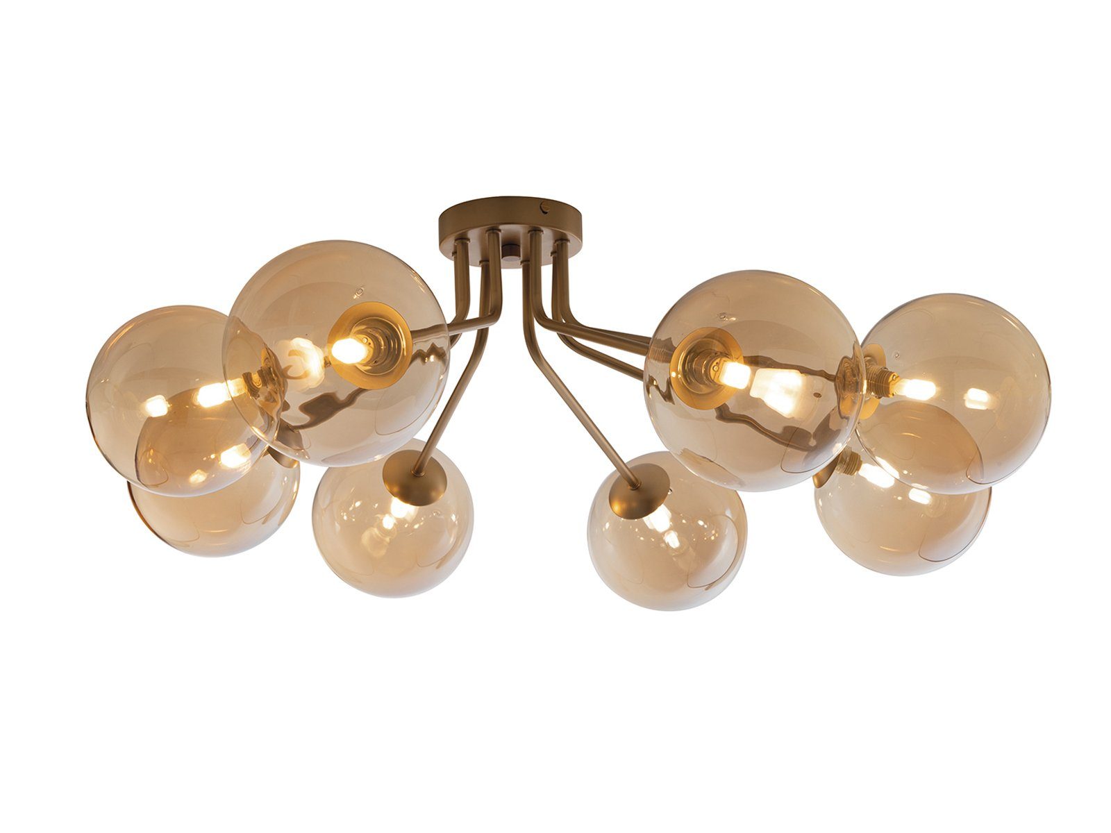 Dimmfunktion, LED Gold, 8x Bubble Warmweiß, Glas-kugel große Lampe, Deckenleuchte, Messing-Amber B: LED 88cm wechselbar, meineWunschleuchte Bauhaus ausgefallene