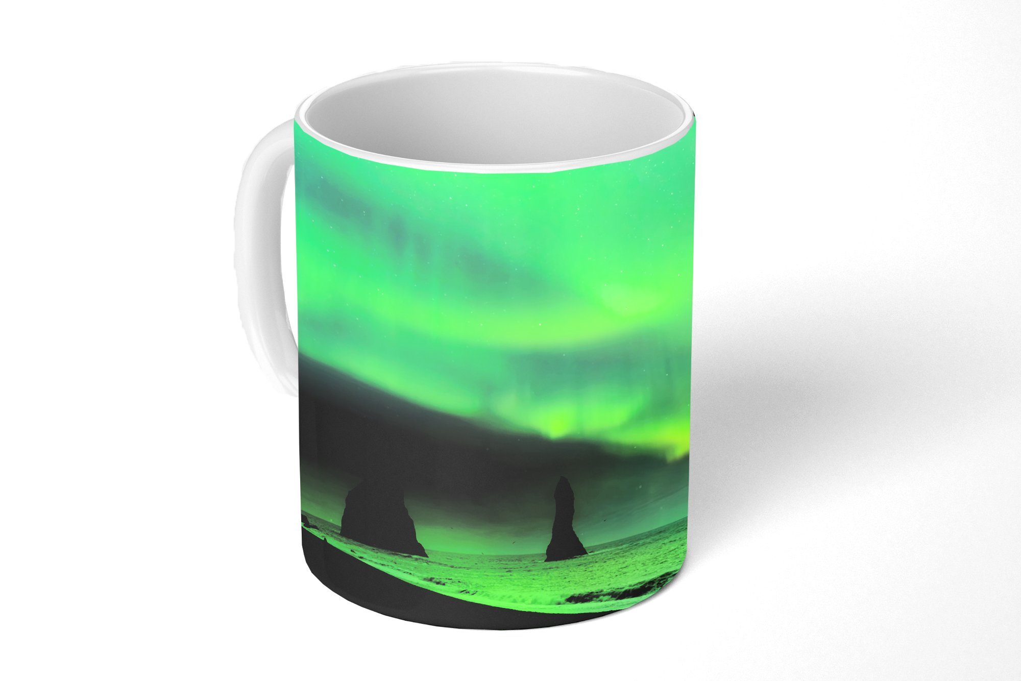 MuchoWow Tasse Nordlichter - Meer - Island, 1-tlg., Keramik, Kaffeetassen, Teetasse, Becher, Kaffeebecher, Geschenk