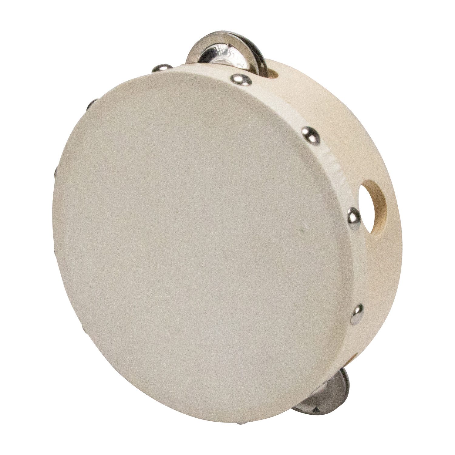 Spielzeug-Musikinstrument Tamburin Handtrommel ür Kinder D: 15 cm aus Holz mit 4 Schellen - 3832