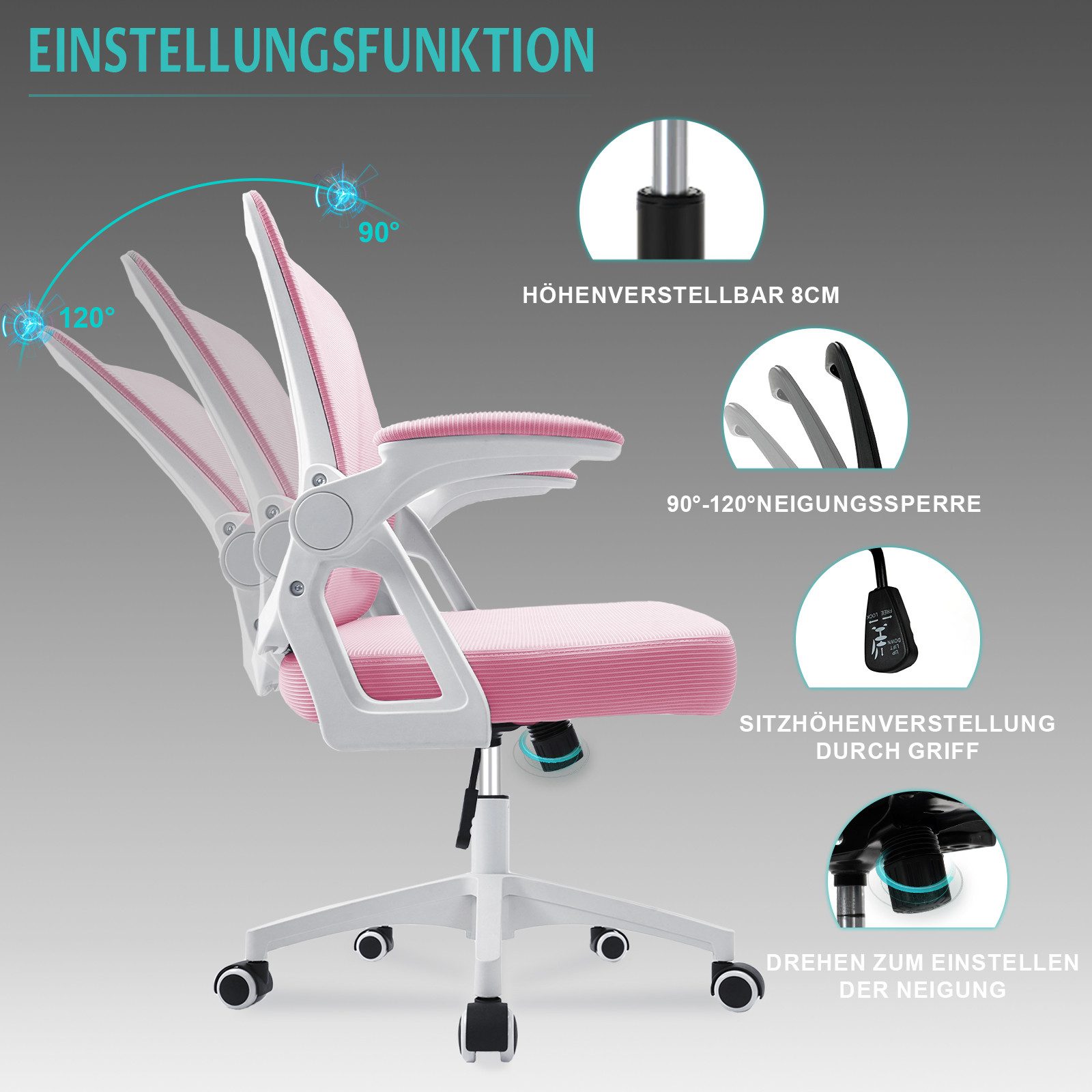 Milacyee Bürostuhl Ergonomisch Bürostuhl Stuhl mit verstellbaren, gepolsterten Armlehnen