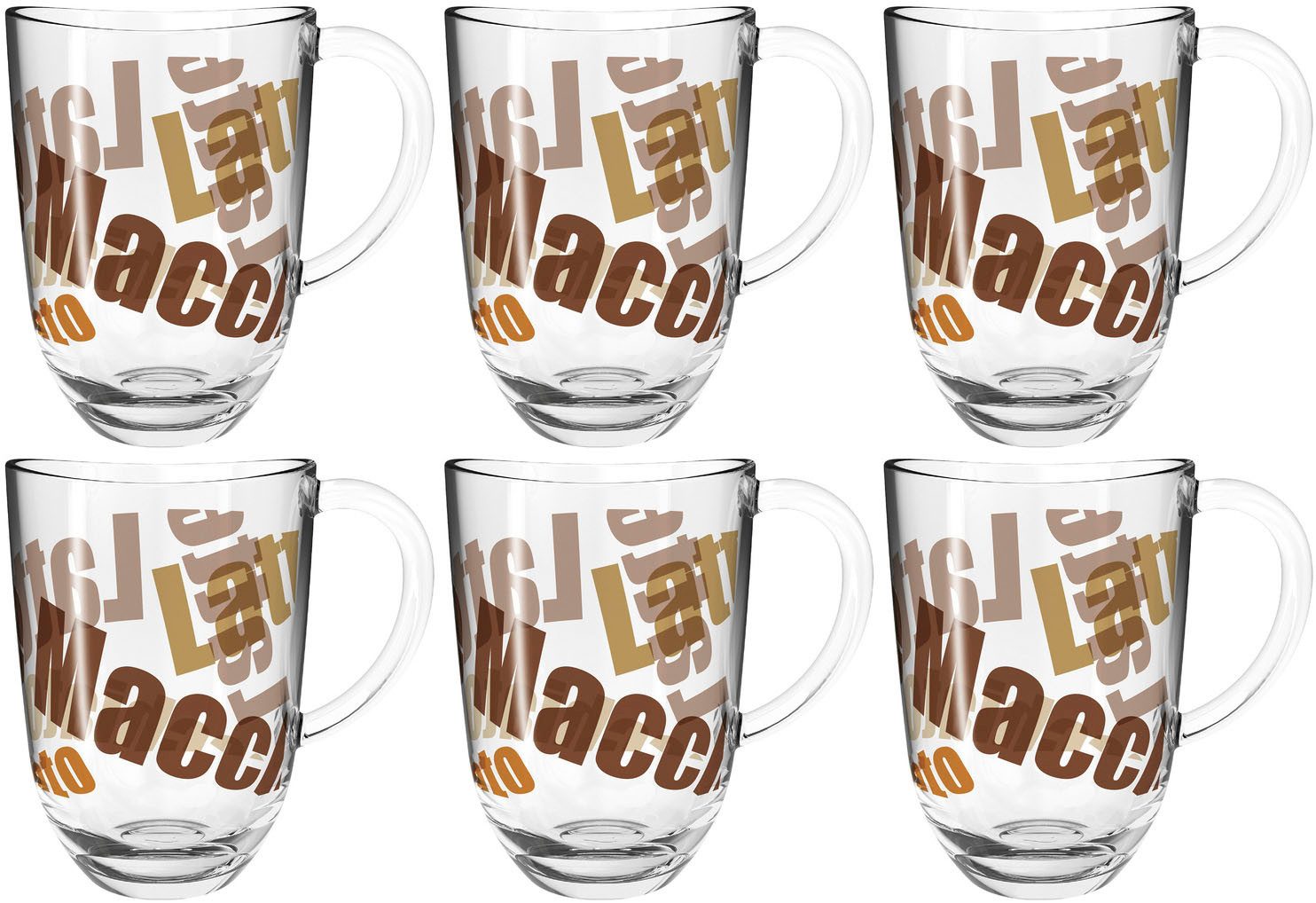 LEONARDO Latte-Macchiato-Tasse NAPOLI, 6-tlg., Glas, Latte Macchiato-Tasse, 380 ml, 3-farbig, 6-teilig