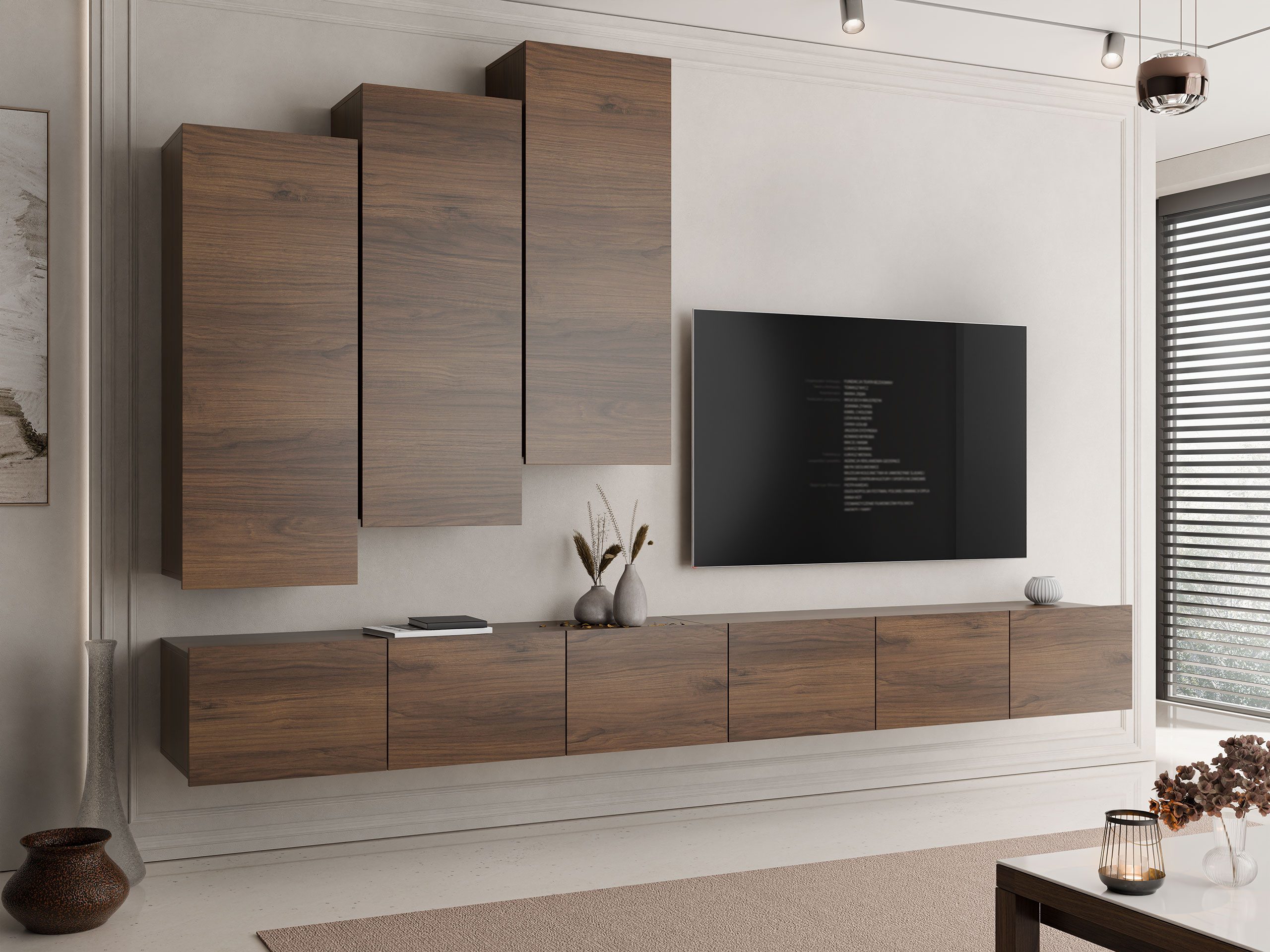 MIRJAN24 Wohnwand Calabrini XX, (5er-Set, 2x TV-Lowboard, 3x Hängeschrank), ohne Griffe, Silberne Beine 5 cm