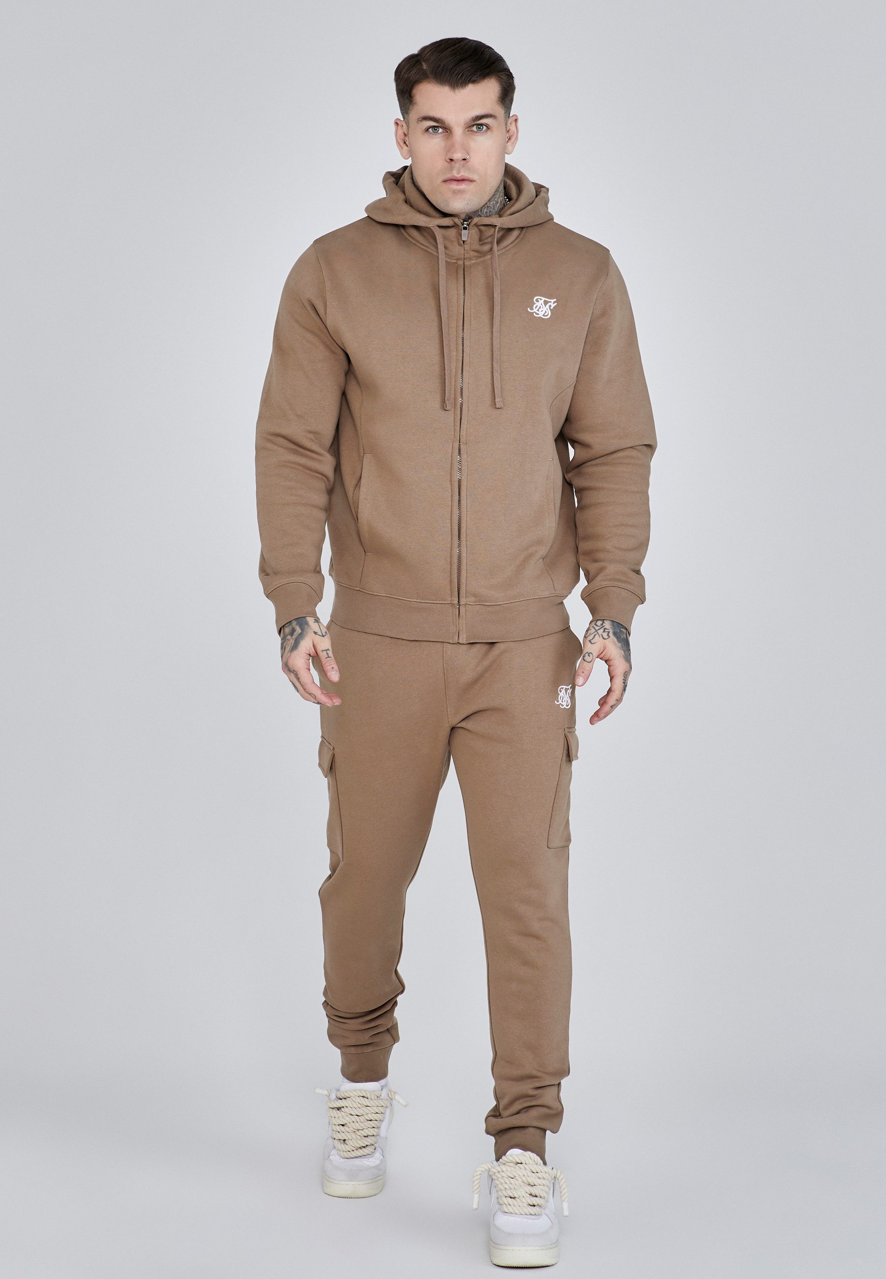 Siksilk Sweathose SikSilk Herren Braune Essentials Cargo Jogginghose günstig online kaufen