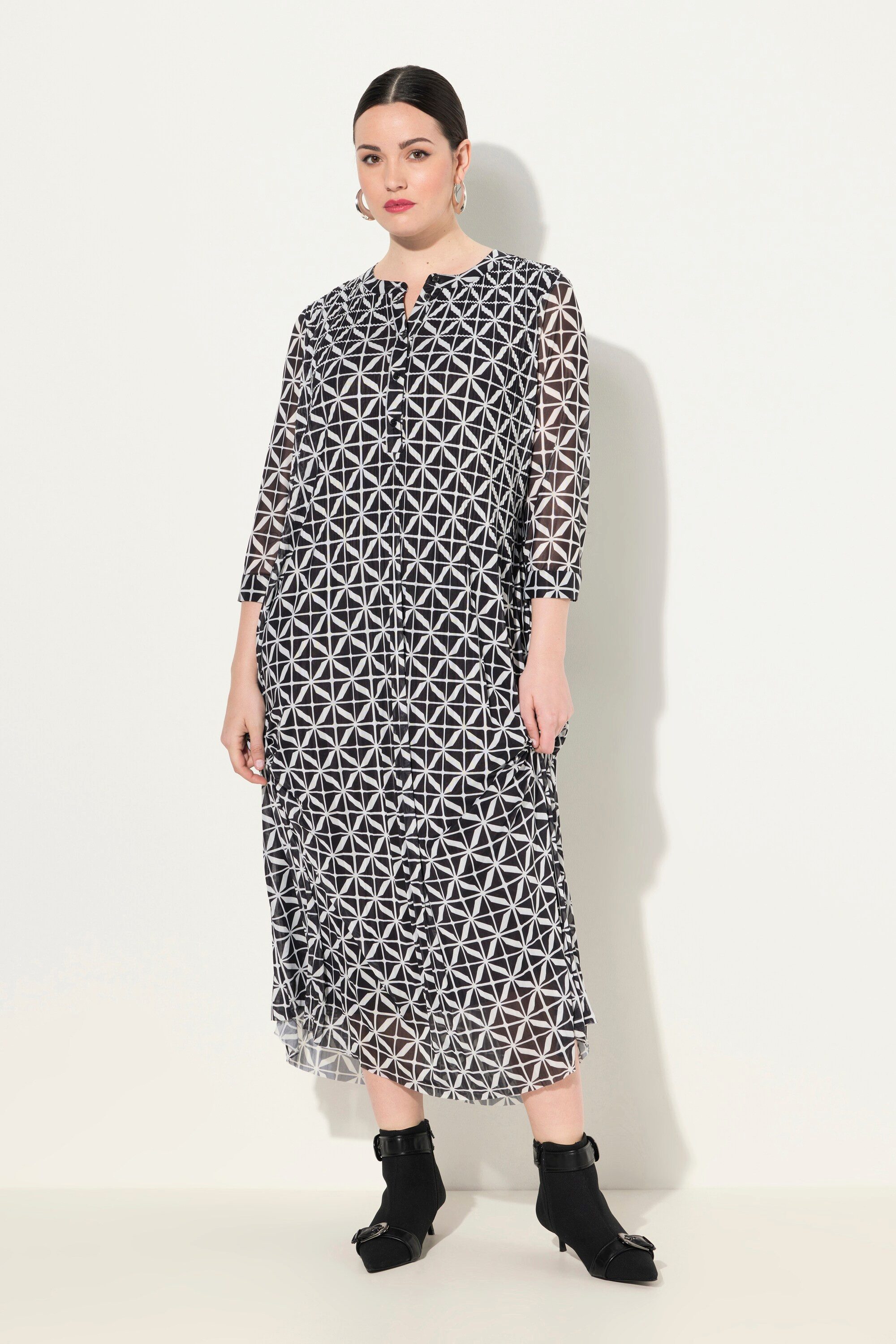 Midikleid Mesh-Maxikleid doppellagig Rundhals 3/4-Arm