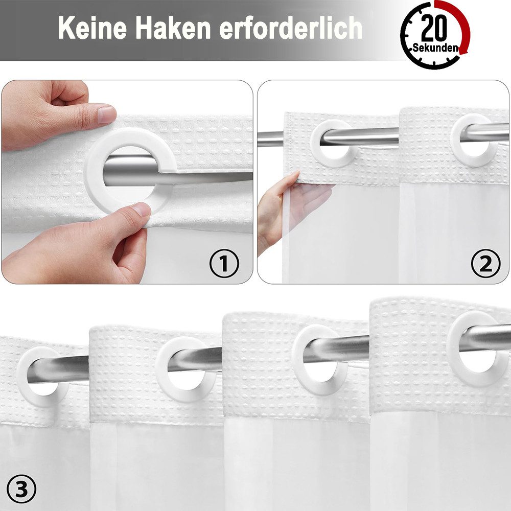 Agger Duschvorhang Duschvorhang-Set ohne Haken, Waffel-Duschvorhang mit Futter, 180x188cm,pflegeleicht waschbar für Dusche Badewanne Gäste-WC usw