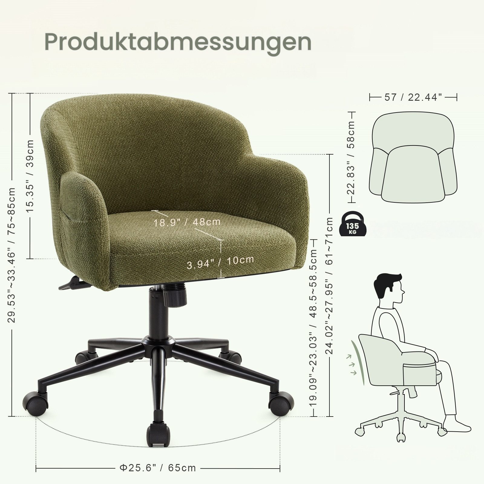 IWMH Bürostuhl Schreibtischstuhl mit Armlehnen, Höhenverstellbar Drehstuhl, Stuhl für Schminktisch, Homeoffice – Bild 5 von 5