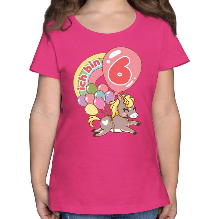 Shirtracer T-Shirt Ich bin sechs - Pferd mit Luftballons - 6. Geburtstag - Mädchen Kinder T-Shirt