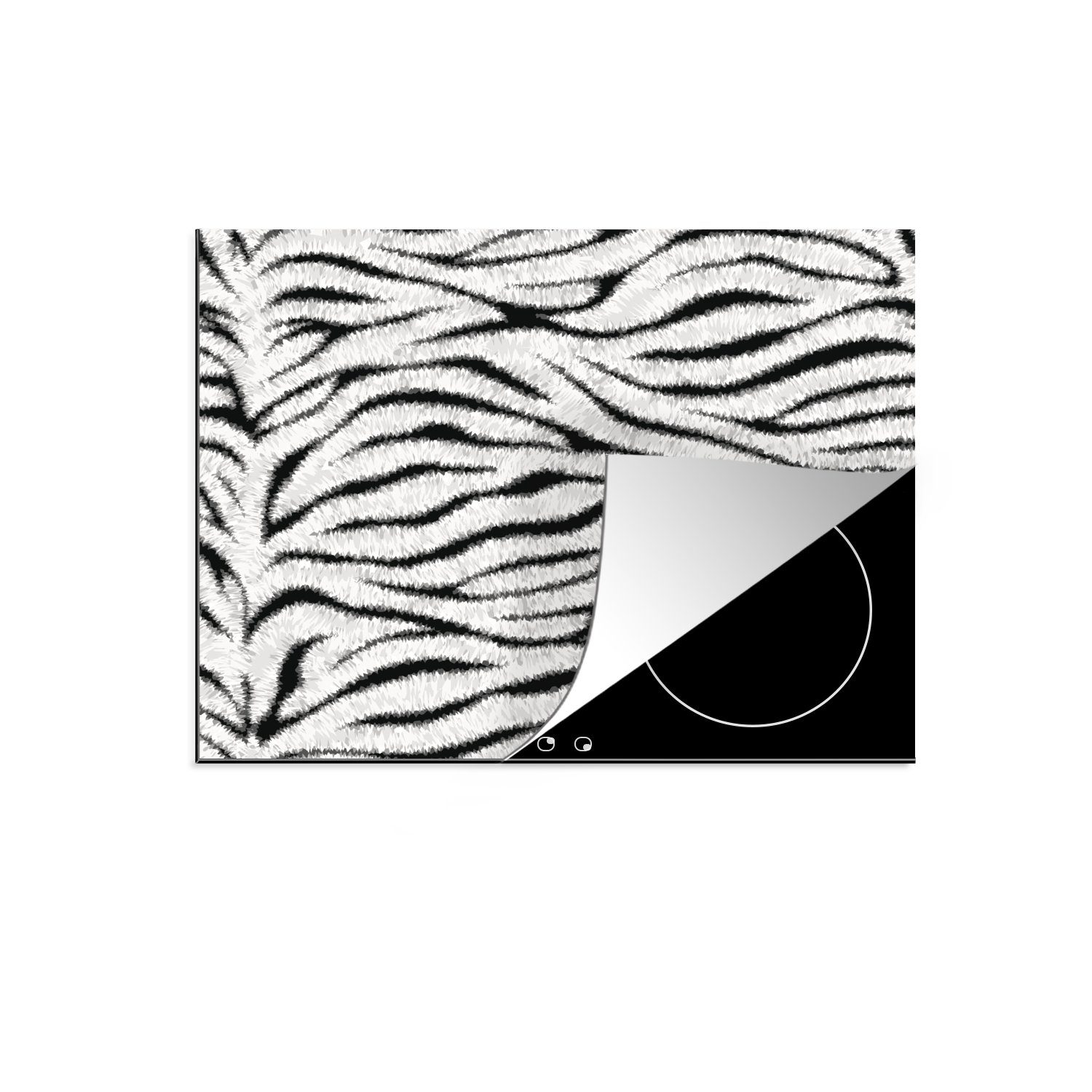 MuchoWow Herdblende-/Abdeckplatte Tiermuster - Zebra - Weiß, Vinyl, (1 tlg), 59x52 cm, Ceranfeldabdeckung für die küche, Induktionsmatte