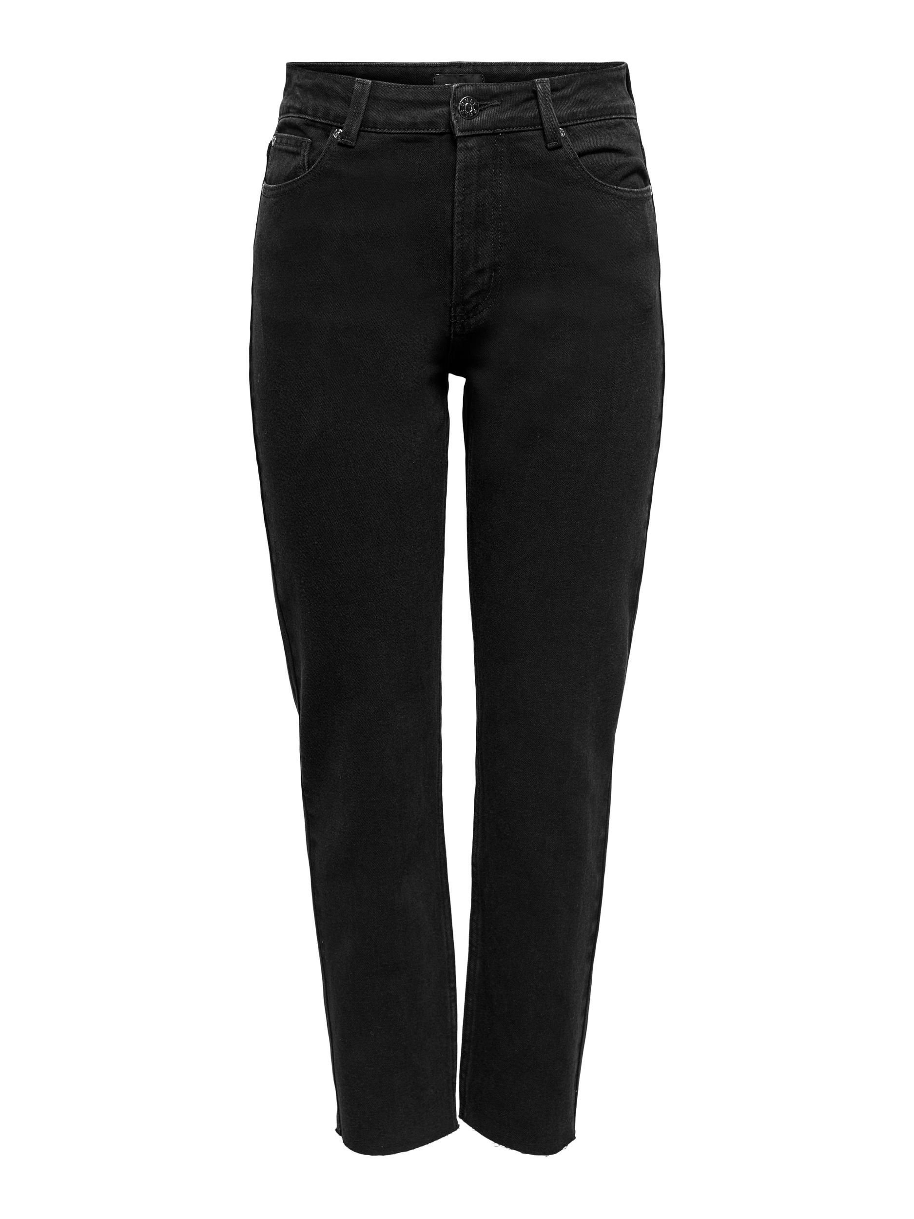 Only Damen Jeans ONLEMILY HW STR CRP ANK RAW MAE034 - Straight Fit - Schwar günstig online kaufen
