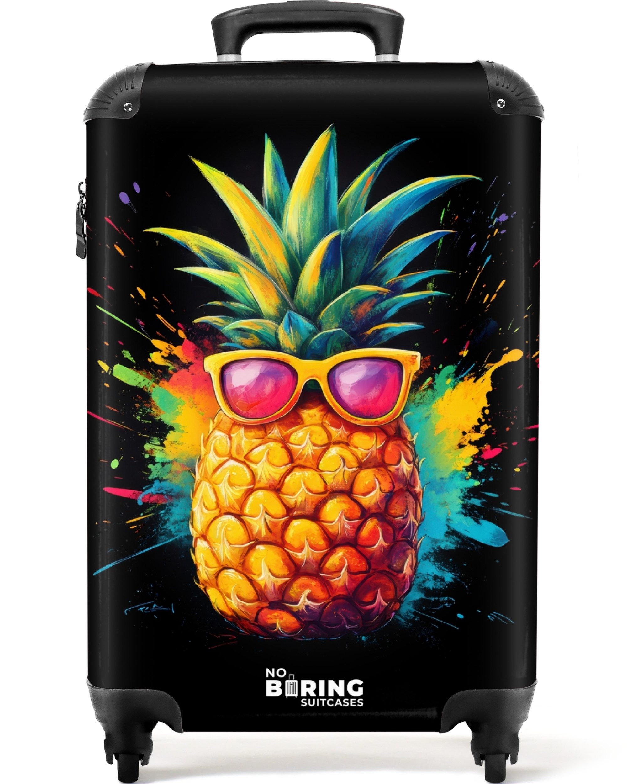NoBoringSuitcases.com© Hartschalen-Trolley Sommerananas mit Sonnenbrille 55x35x20cm, Reisetasche mit Rollen, Koffer Handgepäck Flugzeug