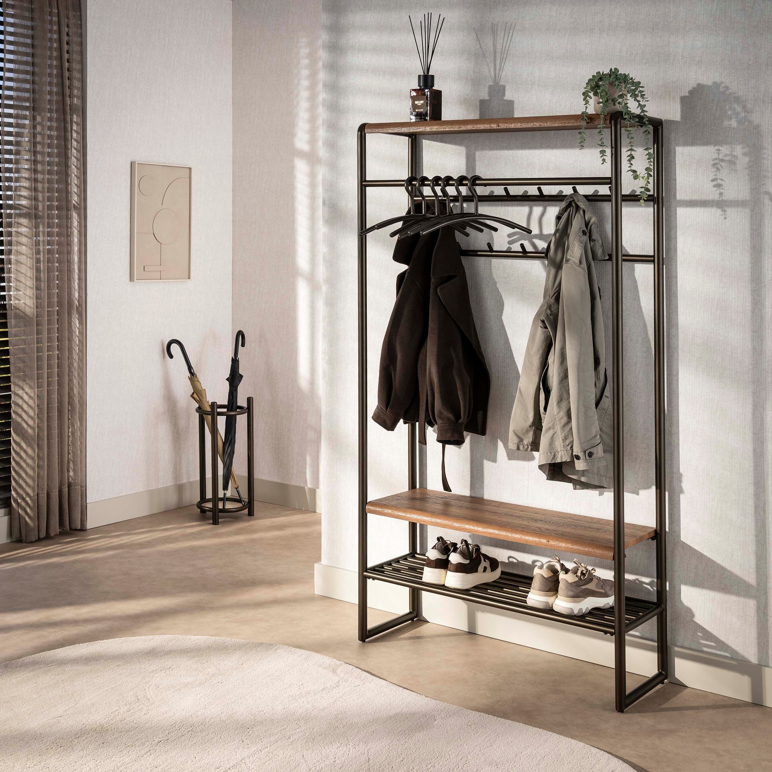 LEVEN Lifestyle Garderobenständer SUNO Standgarderobe 100 cm aus Metall mit Hut und Schuhablage