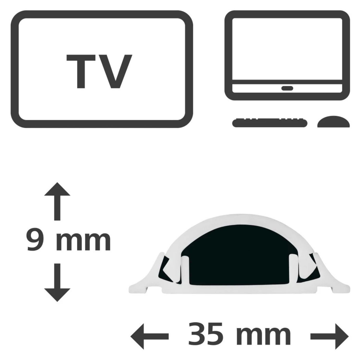 Hama Kabelkanal 1m PVC Kabelkanal Selbstklebend Leitungskanal Weiß (1-St., 1x Kabelkanal 1m), Kabelleiste halbrund Sockel Wand Boden Aufputz TV Beamer PC Audio  – Bild 3 von 5