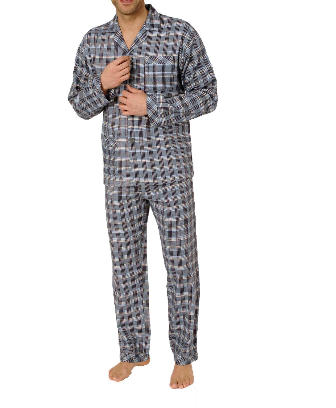 Pyjama Flanell Herren Schlafanzug langarm Pyjama zum durchknöpfen