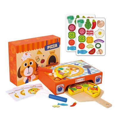 Tooky Toy Spiellebensmittel Kinder Küchenspielzeug Pizza, (Set, Schneide-Spielzeug), DIY Holzspielzeug Rollenspielzeug Lernspielzeug für Kinder ab 3 Jahren