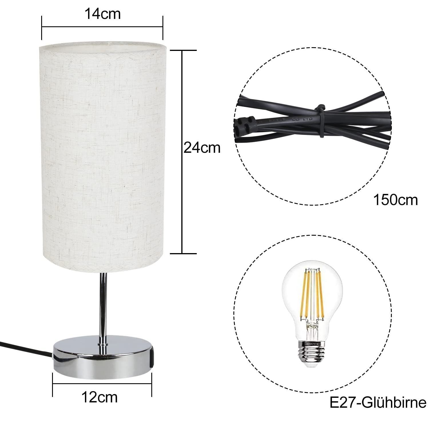 Nettlife Nachttischlampe Nachttischlampe touch dimmbar mit Ladefunktion USB, mit Ladefunktion USB, LED wechselbar, Warmweiß, für Schlafzimmer kinderzimmer Bedside