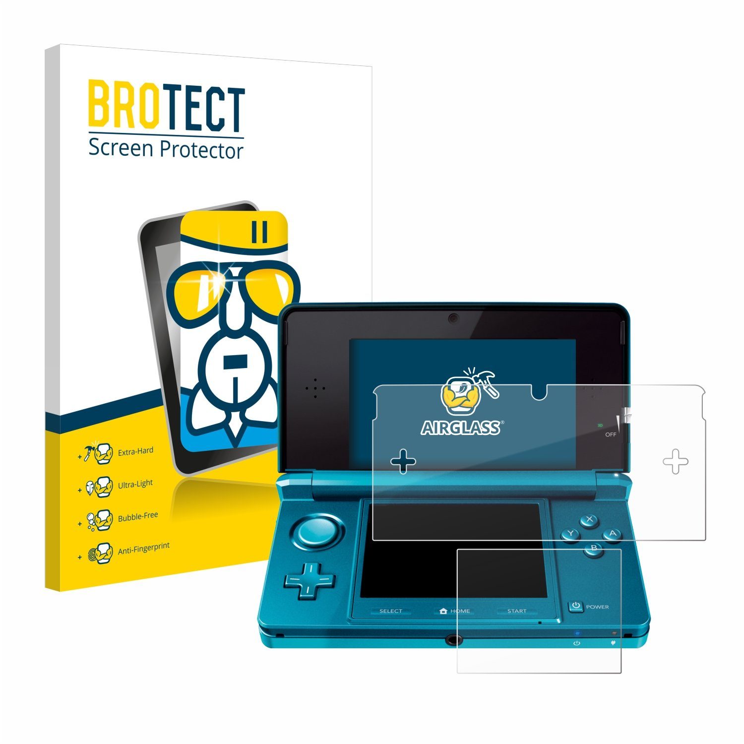 BROTECT Displayschutzglas Folie für Nintendo 3DS, Schutzfolie Glas Panzer Display Schutz klar