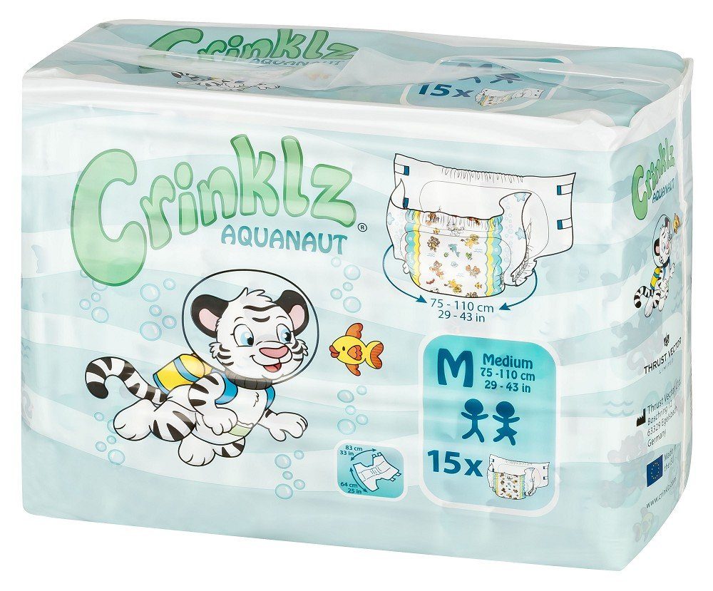 Crinklz Windeln Crinklz Aquanaut - M (75-110 cm) (15-St., Windeln mit Folie und Tauchermotiven)