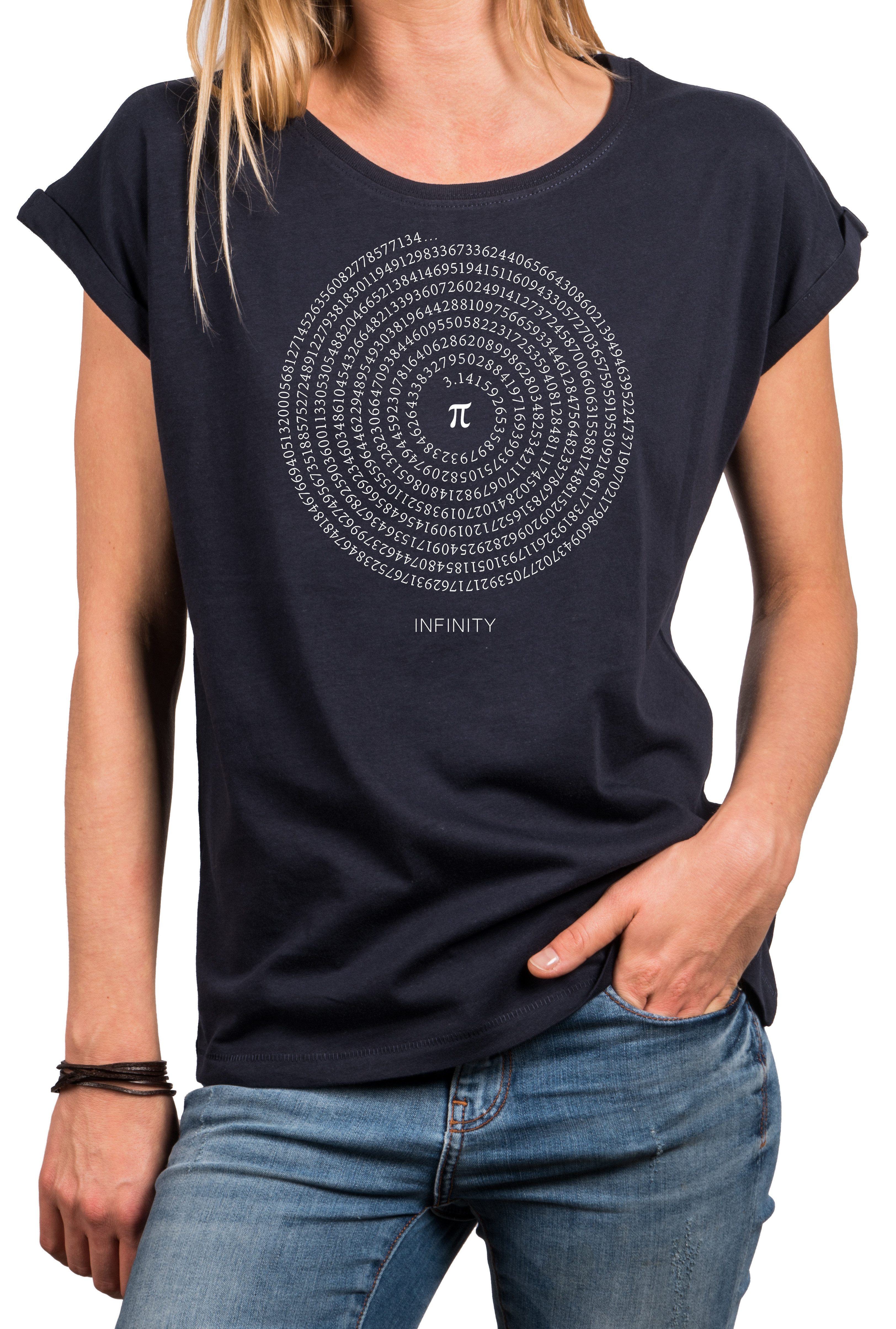 MAKAYA T-Shirt Damen-Top mit Pi-Zahl – nerdiger Print für Mathefans & Studentinnen (Schwarz, Blau, Grau, Grün, 34, 36, 38, 40, 42, 44, 46, 48, 50) Baumwolle