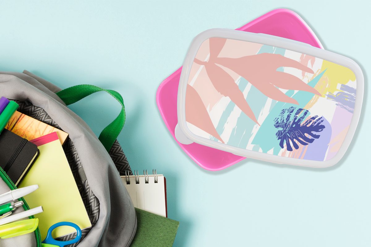 MuchoWow Lunchbox Brotdose Farbe, Kunststoff Snackbox, Kinder, Sommer Brotbox für - rosa Kunststoff, Strand Mädchen, (2-tlg), - Erwachsene