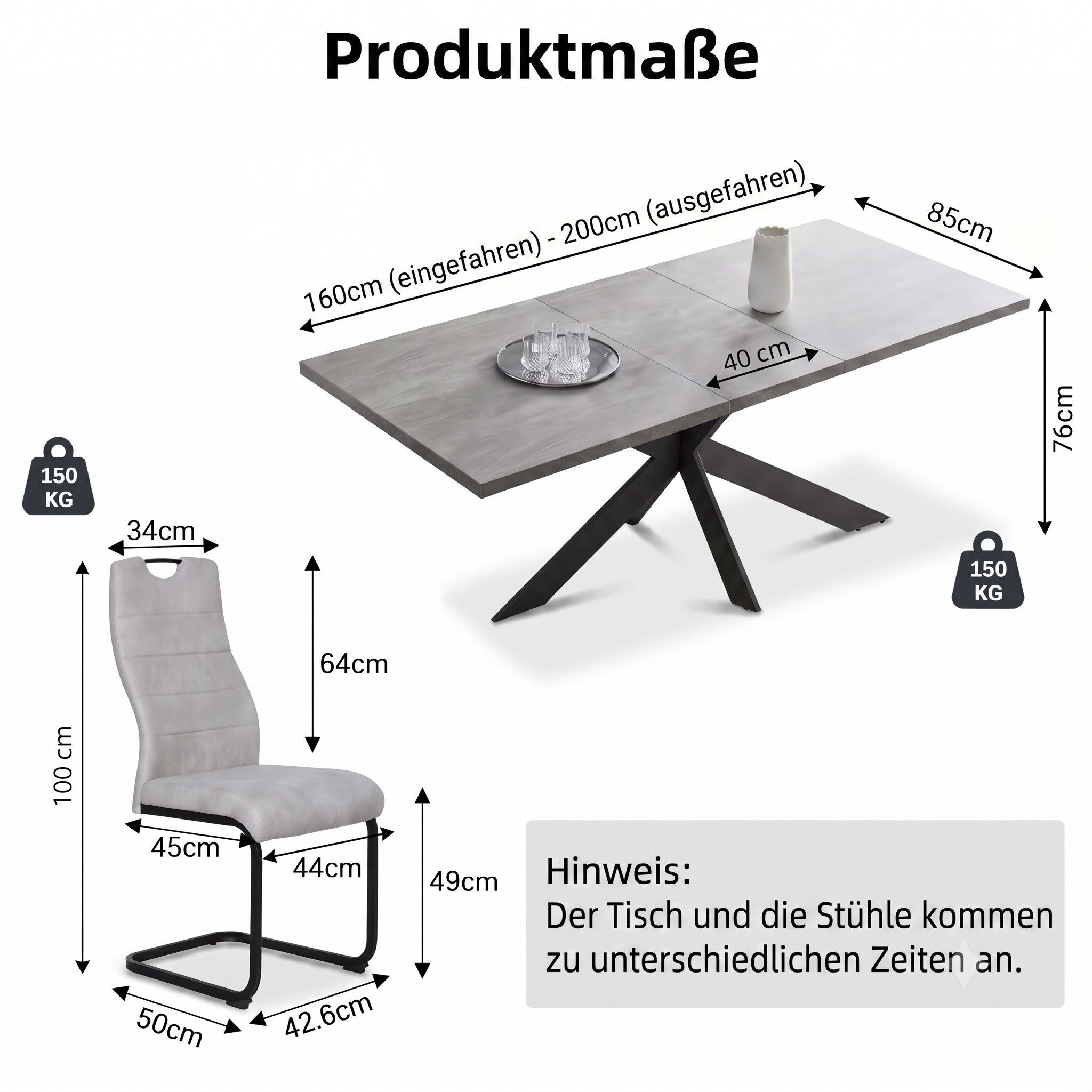 Jiexi Essgruppe Essgruppe ausziehbar 160-200cm MDF Set Hightech Freischwinger – Bild 3 von 5