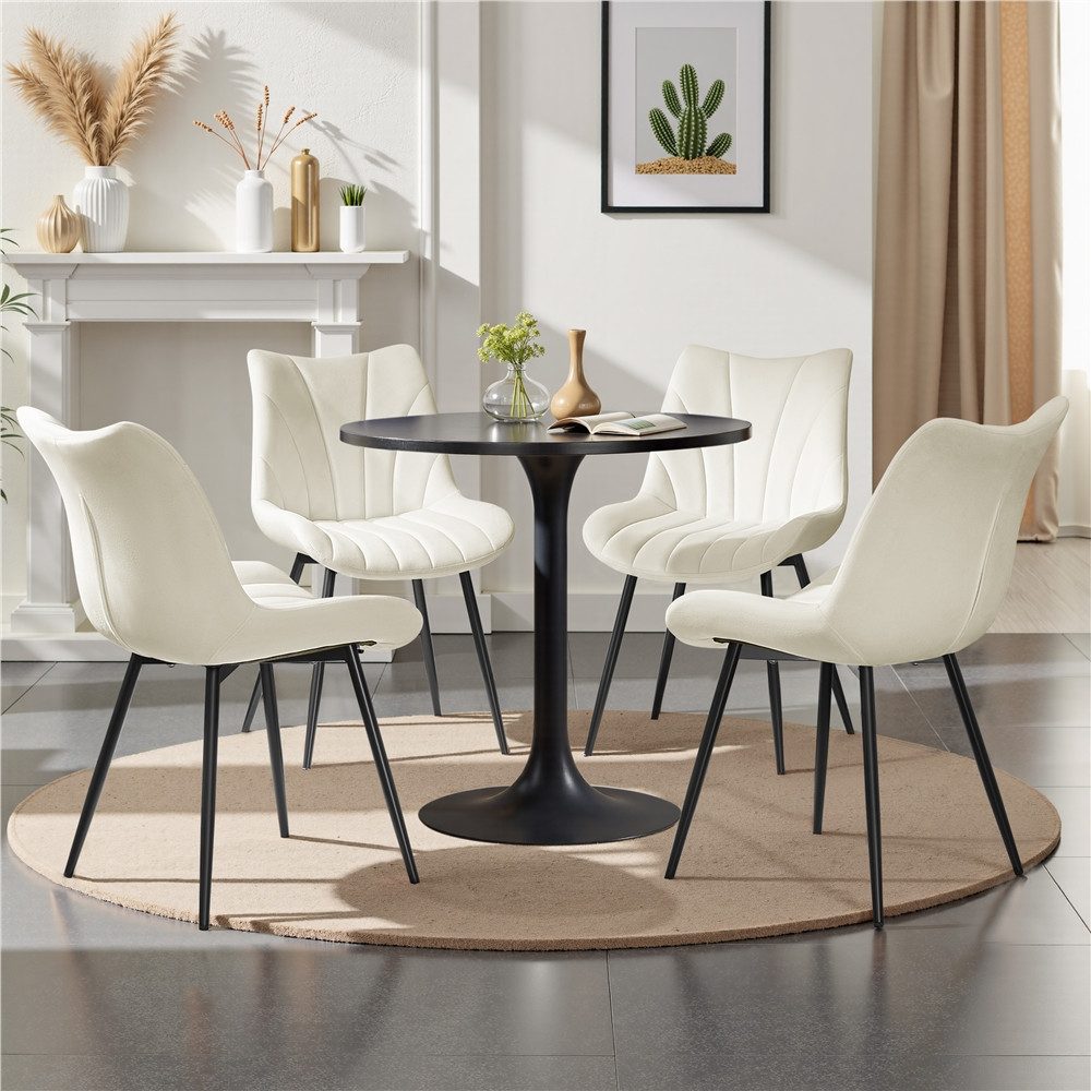 Yaheetech Esszimmerstuhl Gepolsterte Küchenstühle mit Metallbeinen (2 St), 2er-Set Beistellstühle mit Vertikal Gestepptem Design