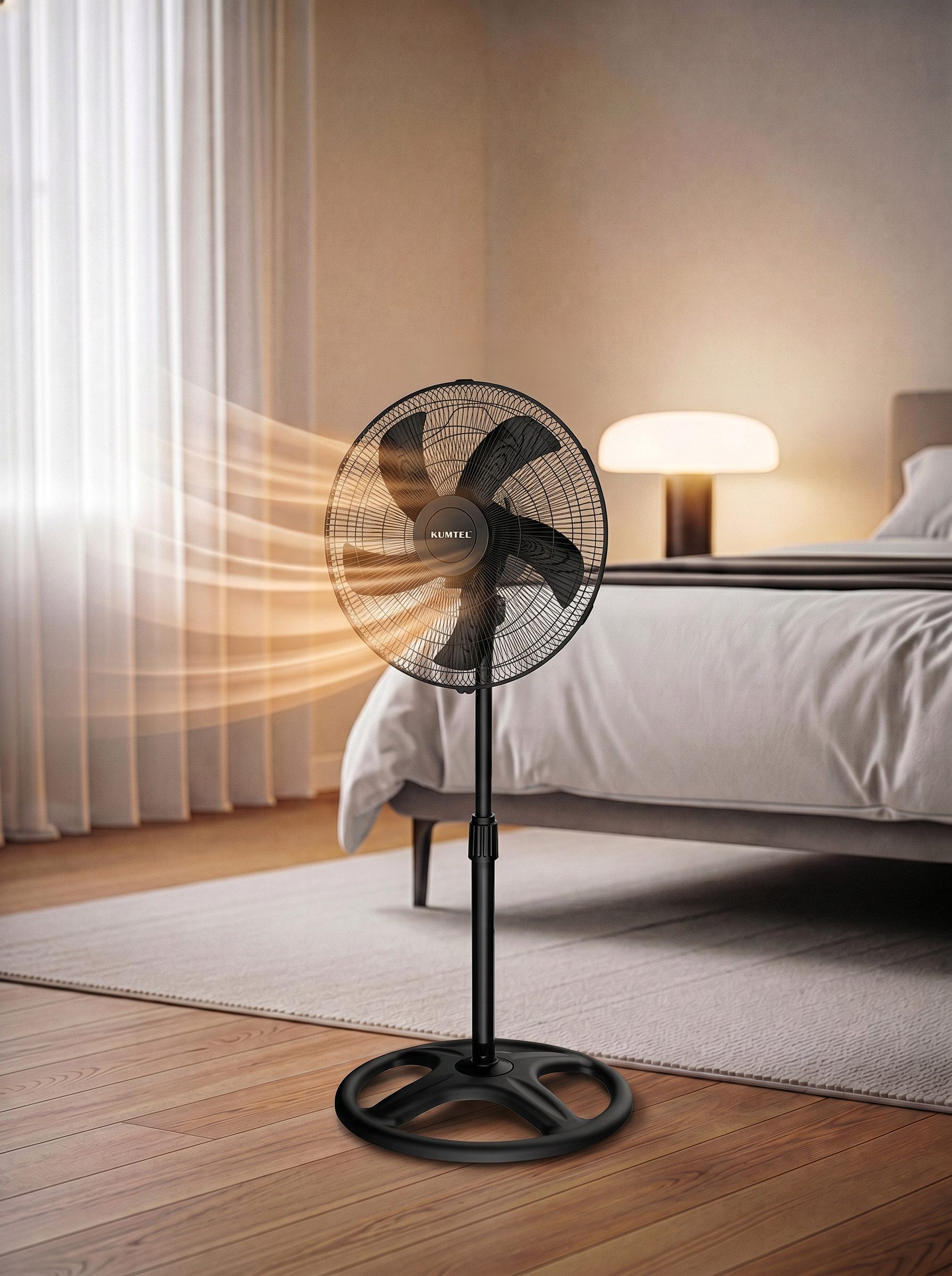 KUMTEL Standventilator, 50 cm Durchmesser, 60 W, 3- Blatt - Rotor, 70° Oszillation, Höhenverstellbar