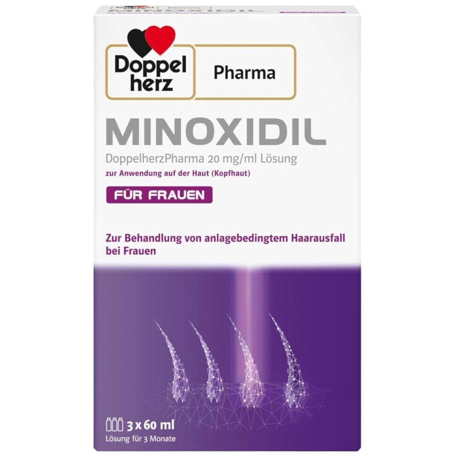 Doppelherz Haarkur Minoxidil 20mg/ml Lsg. für Frauen (3x60ml), 3-tlg.