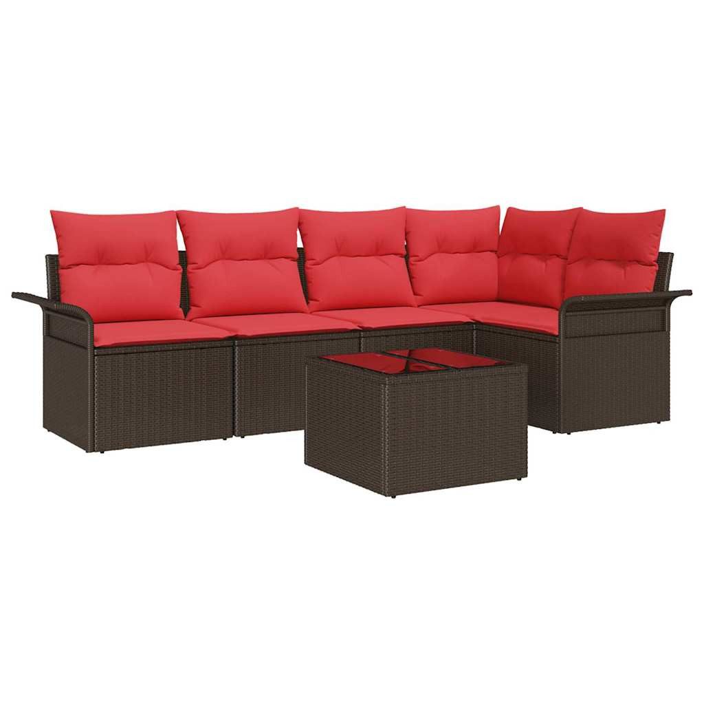 vidaXL Gartenlounge-Set Gartensofa-set mit Speicher 6 pcs Braun Poly-Rattan, (6-tlg)
