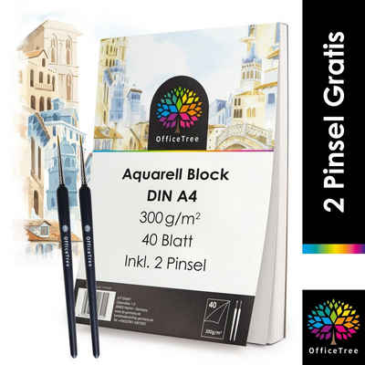 OfficeTree Aquarellblock »Aquarellblock A4 300g /m²«, 40 Blatt - Aquarellpapier Weiß – Zeichenblock A4 für Wasserfarben