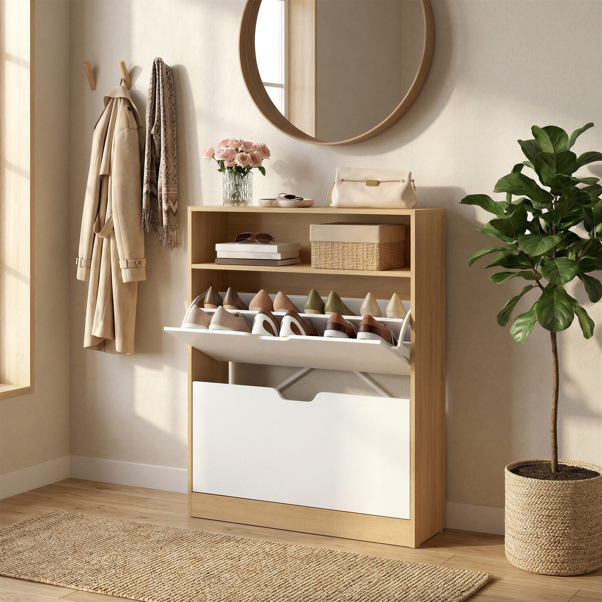 VASAGLE Schuhschrank Schuhregal Mit 2 oder 3 Klappen und zusätzlichen Fächern, Höhe 102/139 cm