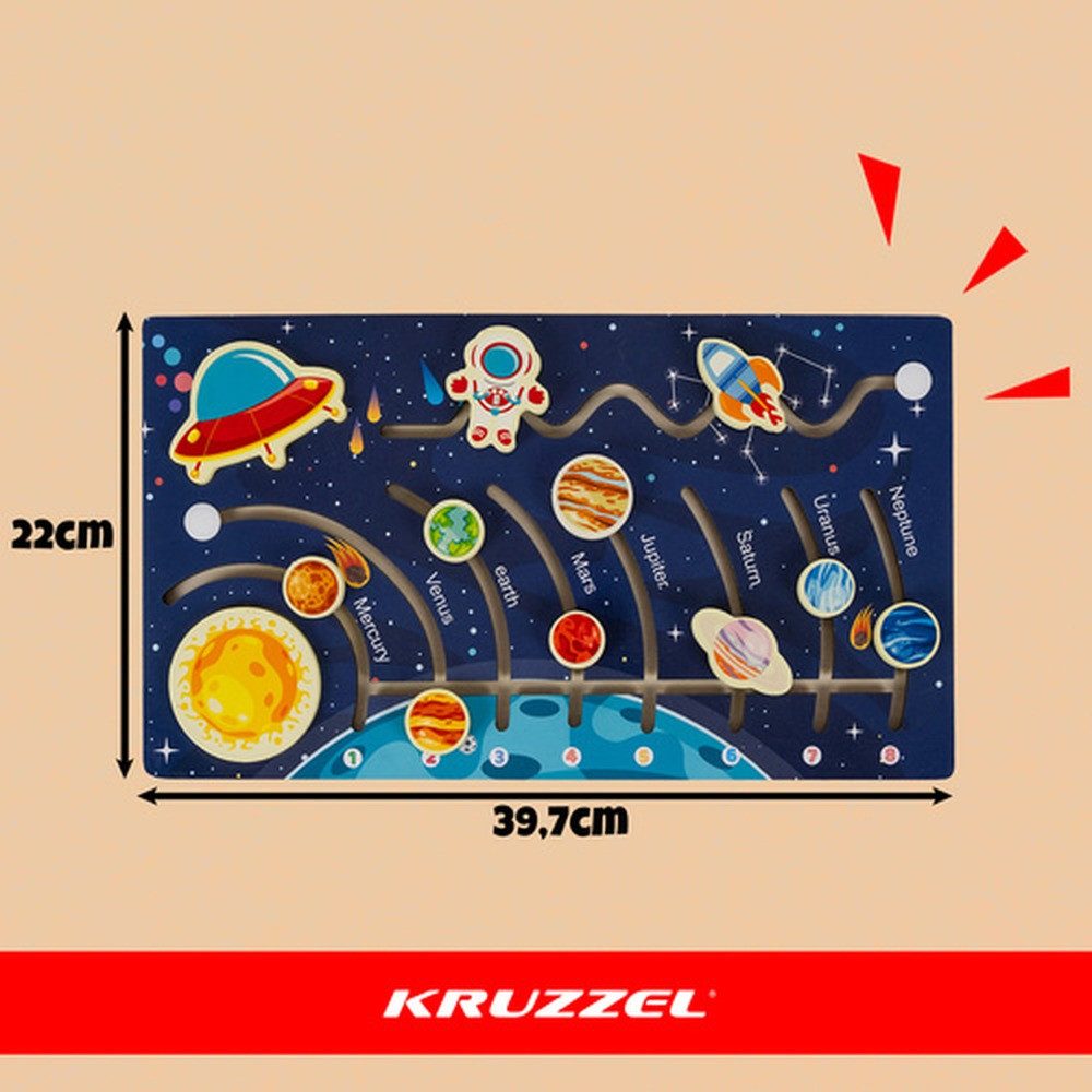 KRUZZEL Steckpuzzle Holzpuzzle Planetenlabyrinth Sonnensystem, 8 Puzzleteile, Vermittelt Wissen über Planeten und das Sonnensystem