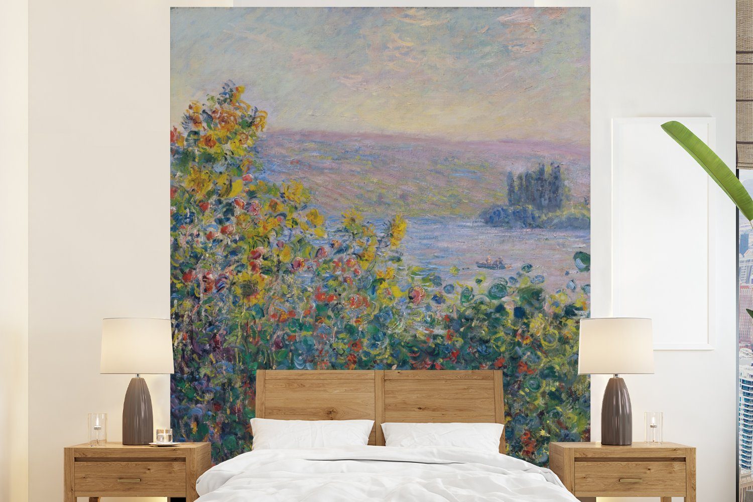 MuchoWow Fototapete Blumenbeete in Vetheuil - Gemälde von Claude Monet, Matt, bedruckt, (3 St), Vliestapete für Wohnzimmer Schlafzimmer Küche, Fototapete