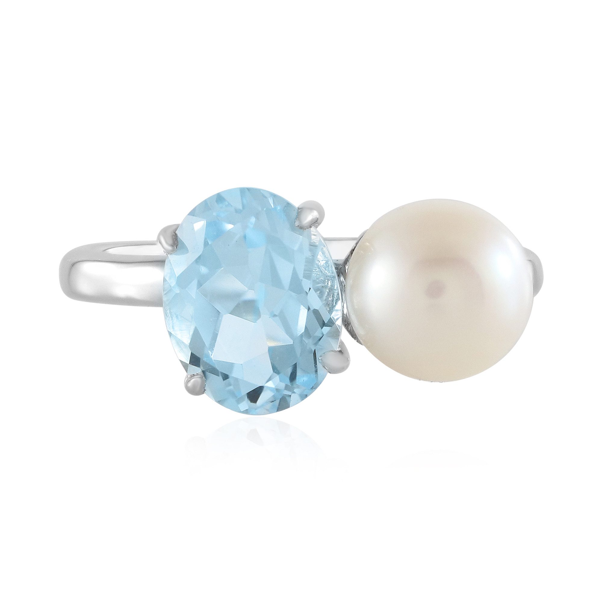 Cavill Perlenring Cavill Ring mit 2,00 ct himmelblauem Topas, Zuchtperle, 925 Silber (1-tlg)