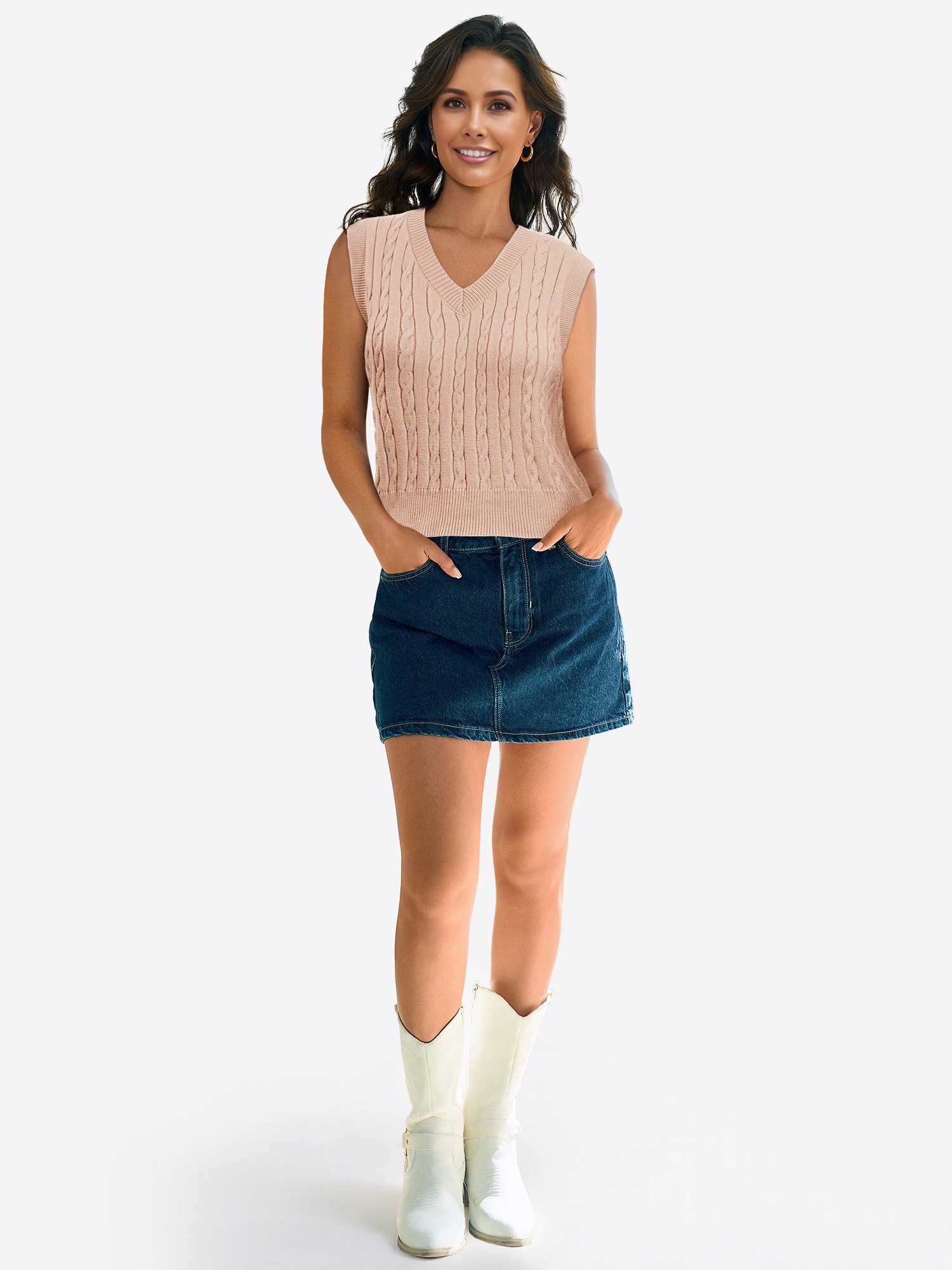 Imily Bela Strickweste Damen Ärmellose Kurze Weste (Packung, 1-tlg., 1per-Pack) Volltonfarbe